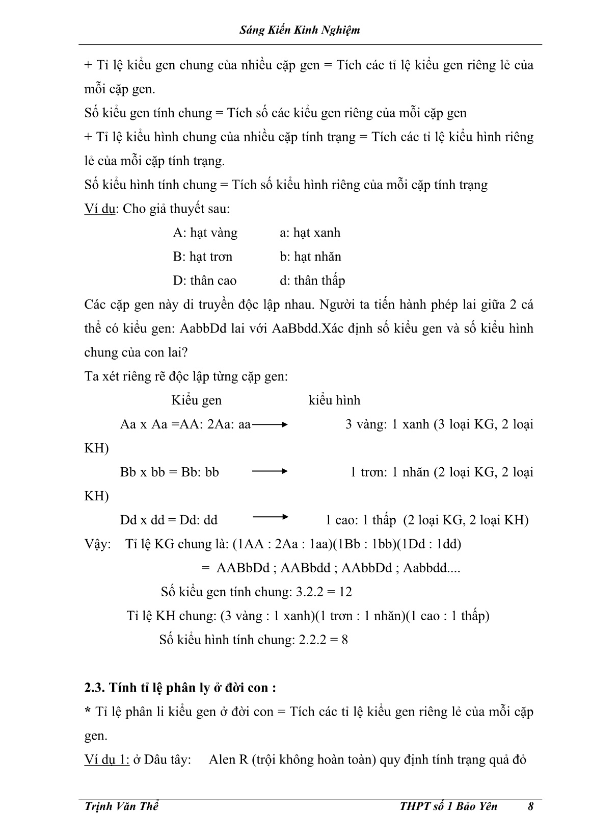 Sáng kiến kinh nghiệm Sử dụng toán học trong giải bài tập di truyền men đen trang 8 Sáng kiến kinh nghiệm Sử dụng toán học trong giải bài tập di truyền men đen trang 8