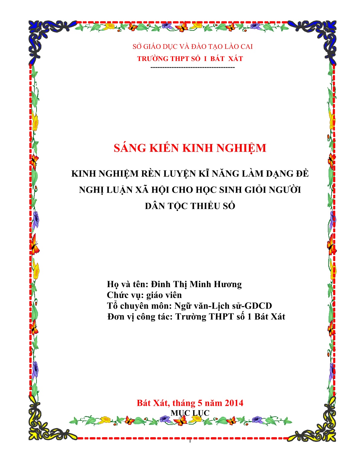 SKKN Kinh nghiệm rèn luyện kĩ năng làm dạng đề nghị luận xã hội cho học sinh giỏi người dân tộc thiểu số trang 1 SKKN Kinh nghiệm rèn luyện kĩ năng làm dạng đề nghị luận xã hội cho học sinh giỏi người dân tộc thiểu số trang 1