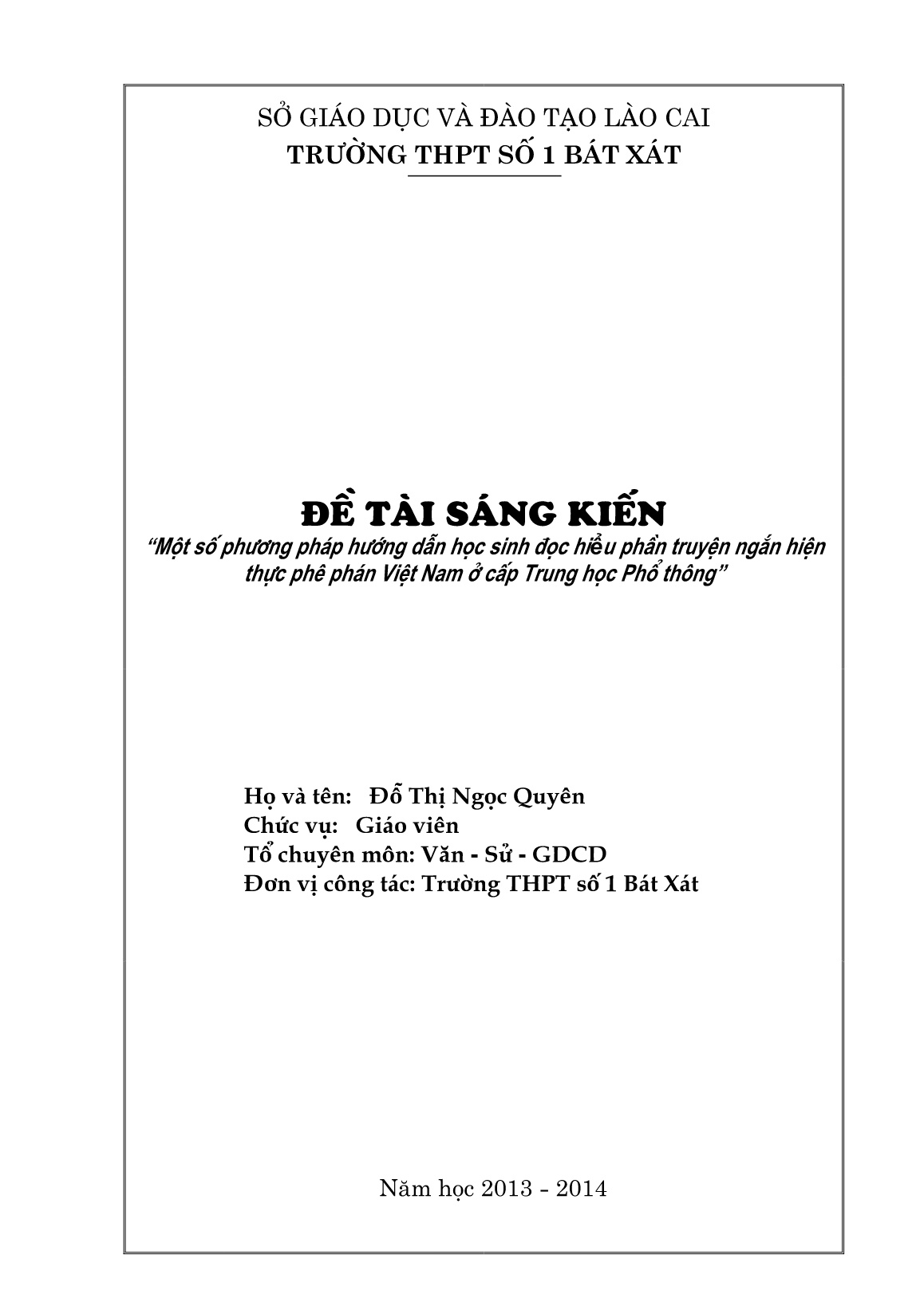 SKKN Một số phương pháp hướng dẫn học sinh đọc hiểu phần truyện ngắn hiện thực phê phán Việt Nam ở cấp Trung học Phổ thông trang 1 SKKN Một số phương pháp hướng dẫn học sinh đọc hiểu phần truyện ngắn hiện thực phê phán Việt Nam ở cấp Trung học Phổ thông trang 1