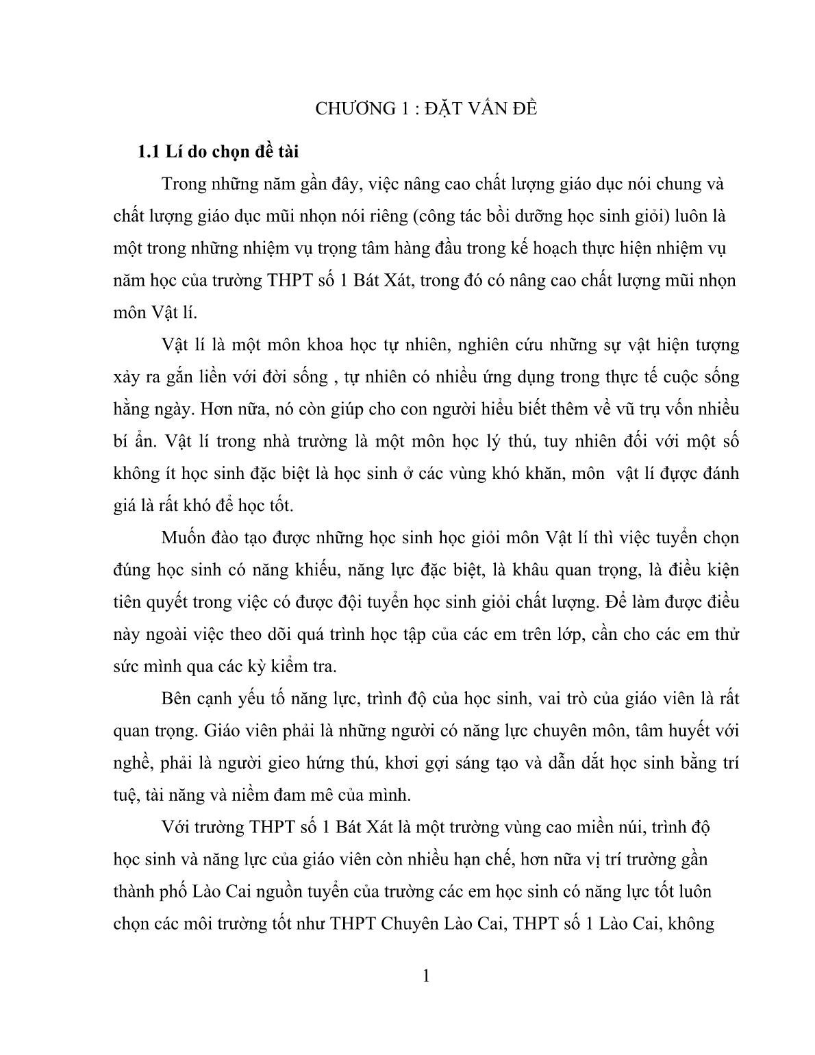 Sáng kiến kinh nghiệm Một số giải pháp nâng cao hiệu quả bồi dưỡng học sinh giỏi môn Vật lí ở trường THPT số 1 Bát Xát trang 1 Sáng kiến kinh nghiệm Một số giải pháp nâng cao hiệu quả bồi dưỡng học sinh giỏi môn Vật lí ở trường THPT số 1 Bát Xát trang 1