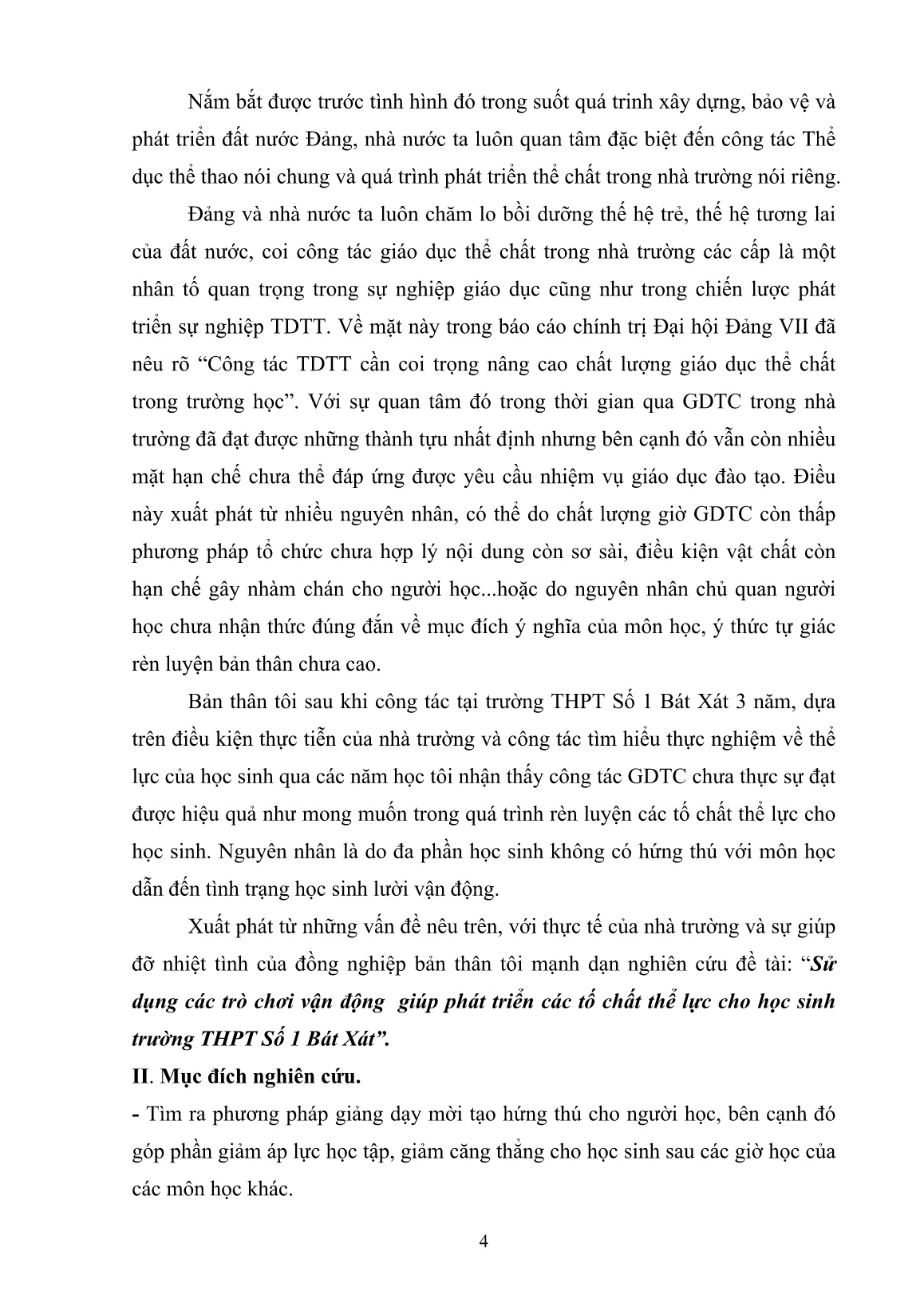 SKKN Sử dụng các trò chơi vận động giúp phát triển các tố chất thể lực cho học sinh trường THPT số 1 Bát Xát trang 4 SKKN Sử dụng các trò chơi vận động giúp phát triển các tố chất thể lực cho học sinh trường THPT số 1 Bát Xát trang 4