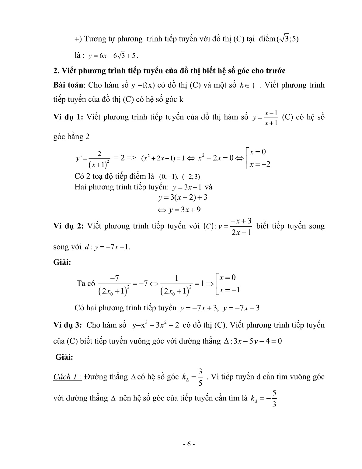 Sáng kiến kinh nghiệm Giúp học sinh yếu kém viết phương trình tiếp tuyến với một đường cong trang 6 Sáng kiến kinh nghiệm Giúp học sinh yếu kém viết phương trình tiếp tuyến với một đường cong trang 6