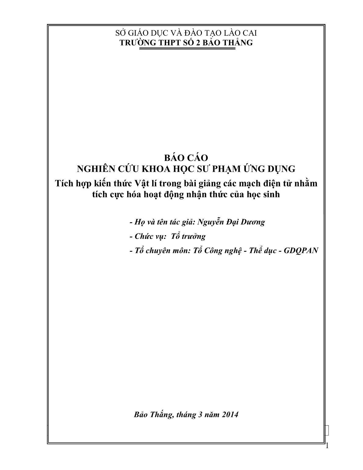 SKKN Tích hợp kiến thức Vật lí trong bài giảng các mạch điện tử nhằm tích cực hóa hoạt động nhận thức của học sinh trang 1 SKKN Tích hợp kiến thức Vật lí trong bài giảng các mạch điện tử nhằm tích cực hóa hoạt động nhận thức của học sinh trang 1