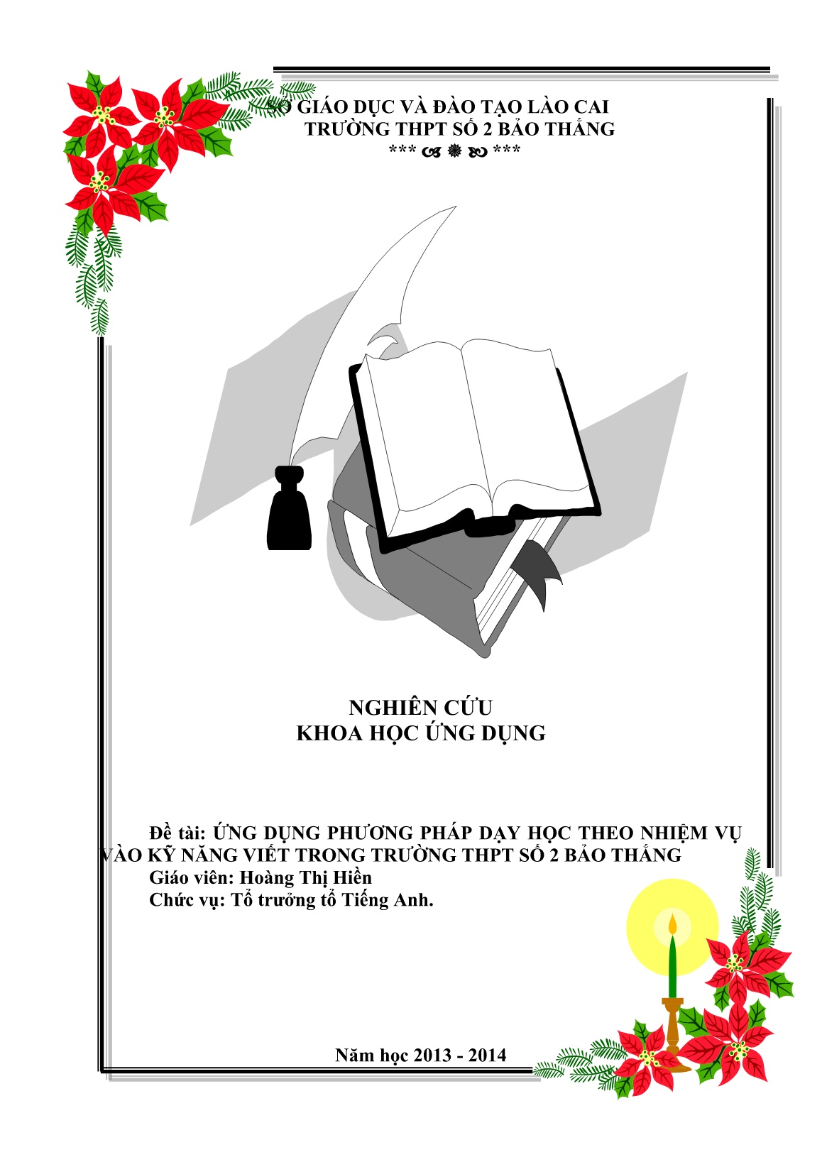 SKKN Ứng dụng phương pháp dạy học theo nhiệm vụ vào kỹ năng viết trong trường THPT số 2 Bảo Thắng trang 1 SKKN Ứng dụng phương pháp dạy học theo nhiệm vụ vào kỹ năng viết trong trường THPT số 2 Bảo Thắng trang 1
