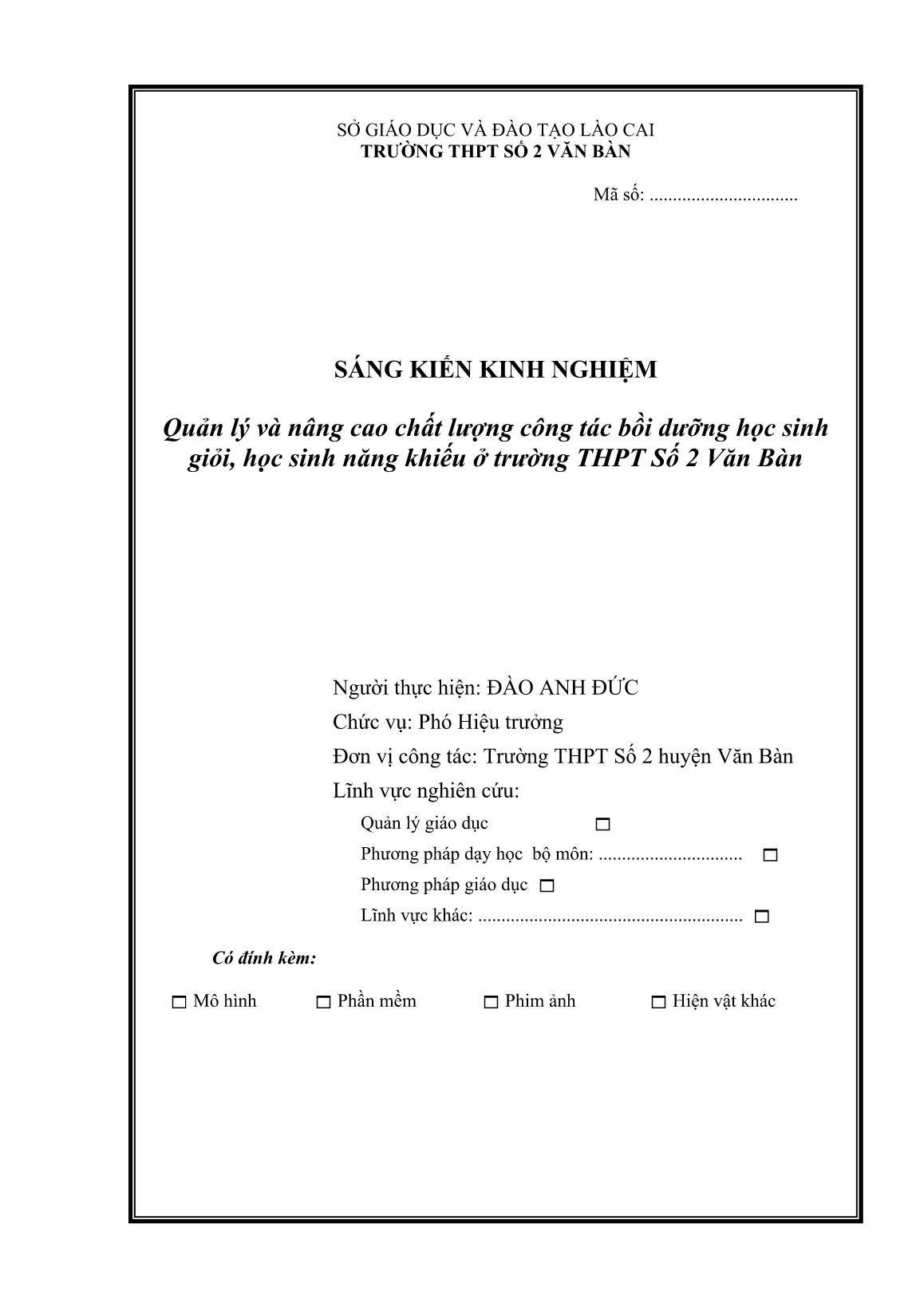 SKKN Quản lý và nâng cao chất lượng công tác bồi dưỡng học sinh giỏi, học sinh năng khiếu ở trường THPT Số 2 Văn Bàn trang 1 SKKN Quản lý và nâng cao chất lượng công tác bồi dưỡng học sinh giỏi, học sinh năng khiếu ở trường THPT Số 2 Văn Bàn trang 1
