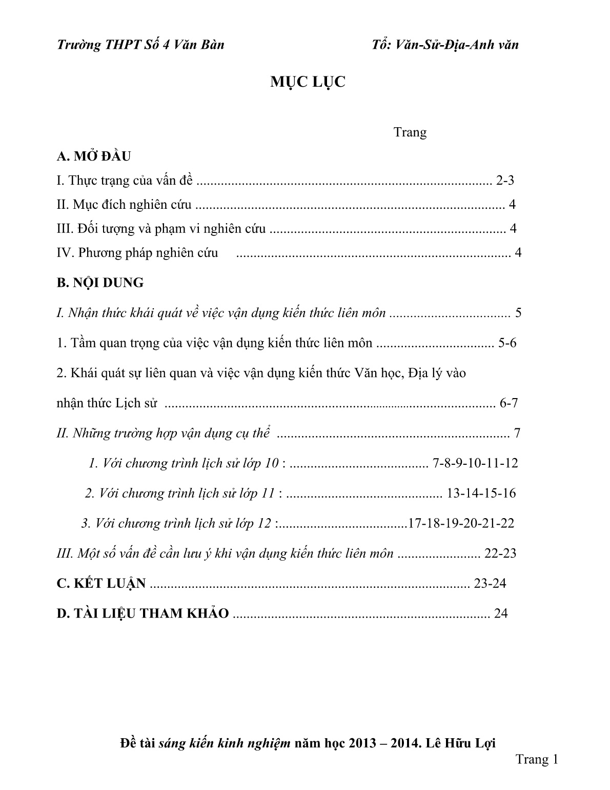SKKN Giúp học sinh nâng cao hiệu quả học tập lịch sử ở trường THPT thông qua việc vận dụng kiến thức liên môn Văn học, Địa lí trang 1 SKKN Giúp học sinh nâng cao hiệu quả học tập lịch sử ở trường THPT thông qua việc vận dụng kiến thức liên môn Văn học, Địa lí trang 1