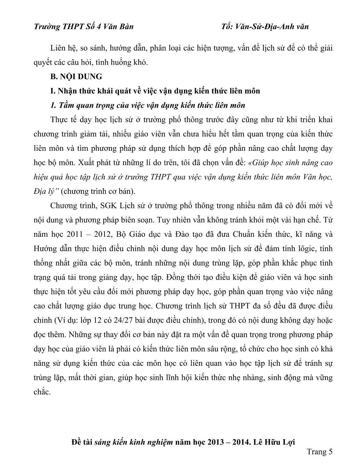 SKKN Giúp học sinh nâng cao hiệu quả học tập lịch sử ở trường THPT thông qua việc vận dụng kiến thức liên môn Văn học, Địa lí trang 5 SKKN Giúp học sinh nâng cao hiệu quả học tập lịch sử ở trường THPT thông qua việc vận dụng kiến thức liên môn Văn học, Địa lí trang 5