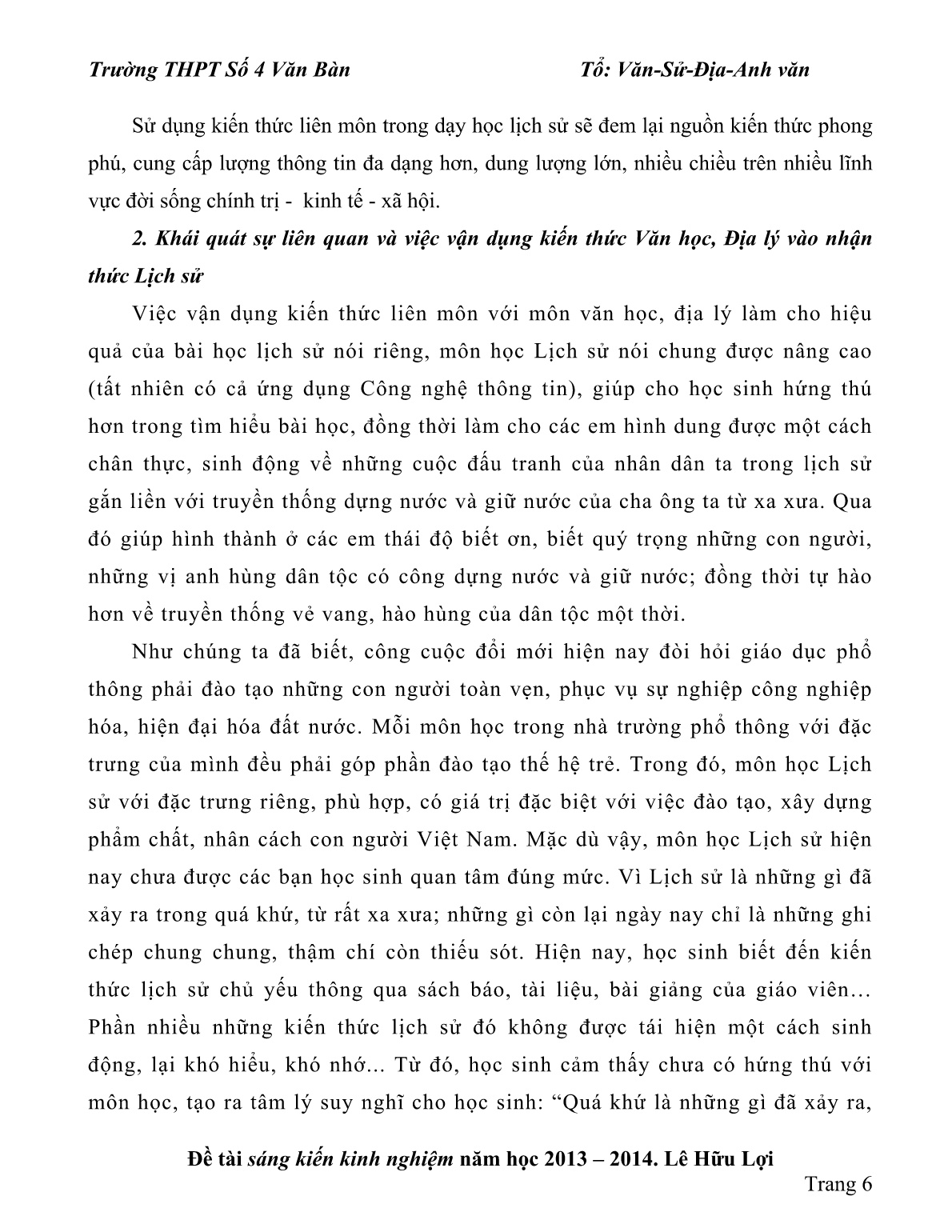 SKKN Giúp học sinh nâng cao hiệu quả học tập lịch sử ở trường THPT thông qua việc vận dụng kiến thức liên môn Văn học, Địa lí trang 6 SKKN Giúp học sinh nâng cao hiệu quả học tập lịch sử ở trường THPT thông qua việc vận dụng kiến thức liên môn Văn học, Địa lí trang 6