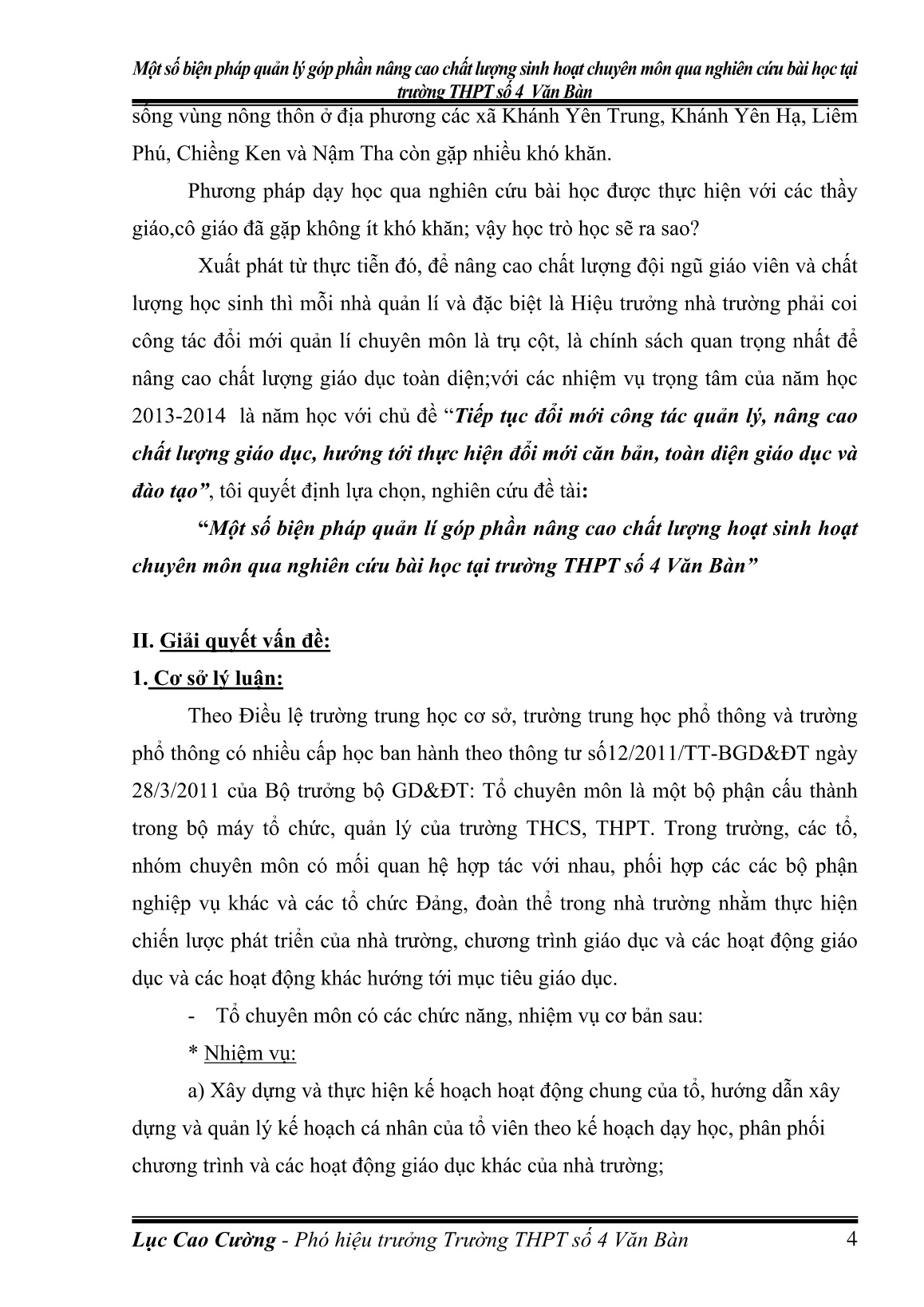 SKKN Một số biện pháp quản lí góp phần nâng cao chất lượng hoạt sinh hoạt chuyên môn qua nghiên cứu bài học tại trường THPT số 4 Văn Bàn trang 4 SKKN Một số biện pháp quản lí góp phần nâng cao chất lượng hoạt sinh hoạt chuyên môn qua nghiên cứu bài học tại trường THPT số 4 Văn Bàn trang 4