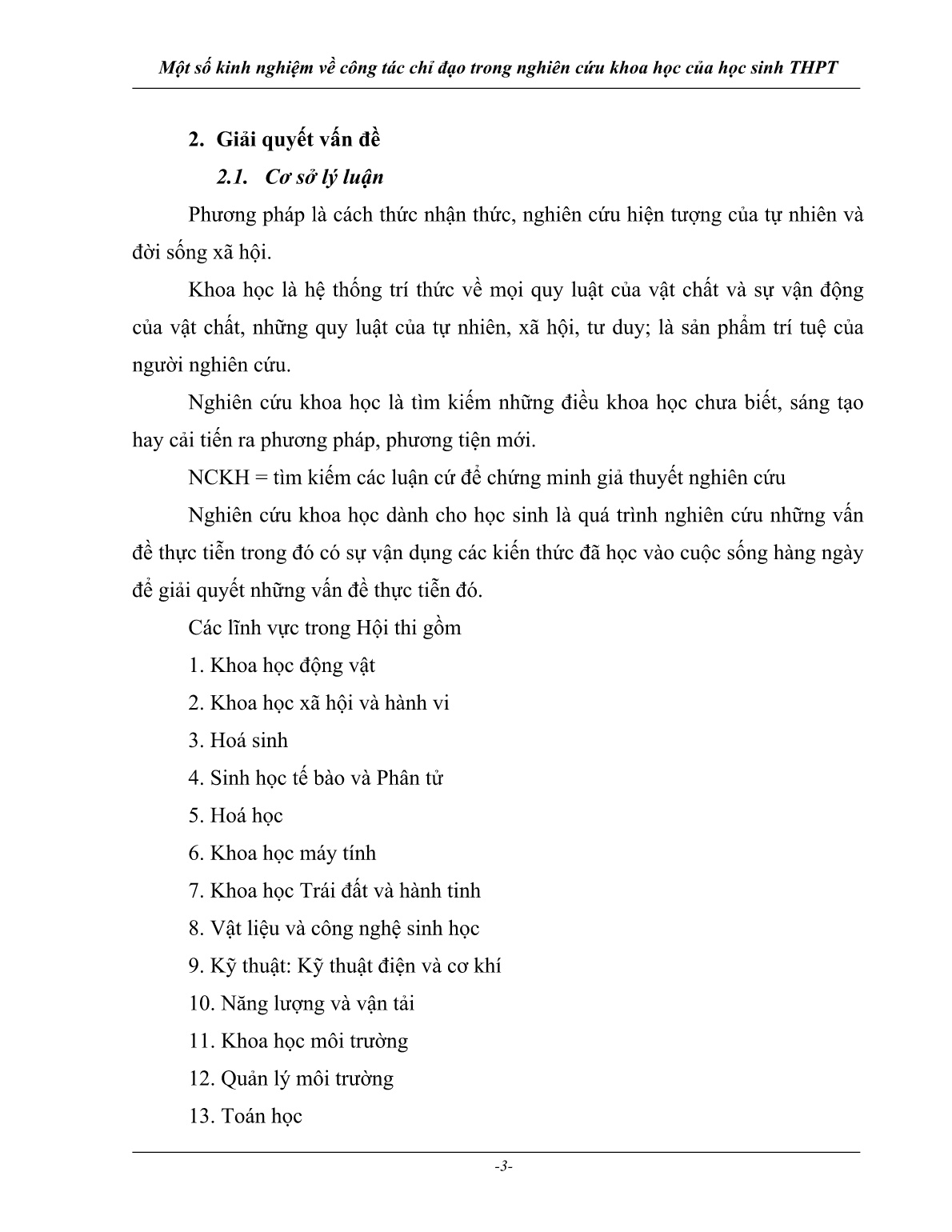 Sáng kiến kinh nghiệm Một số kinh nghiệm về công tác chỉ đạo trong nghiên cứu khoa học của học sinh THPT trang 3 Sáng kiến kinh nghiệm Một số kinh nghiệm về công tác chỉ đạo trong nghiên cứu khoa học của học sinh THPT trang 3