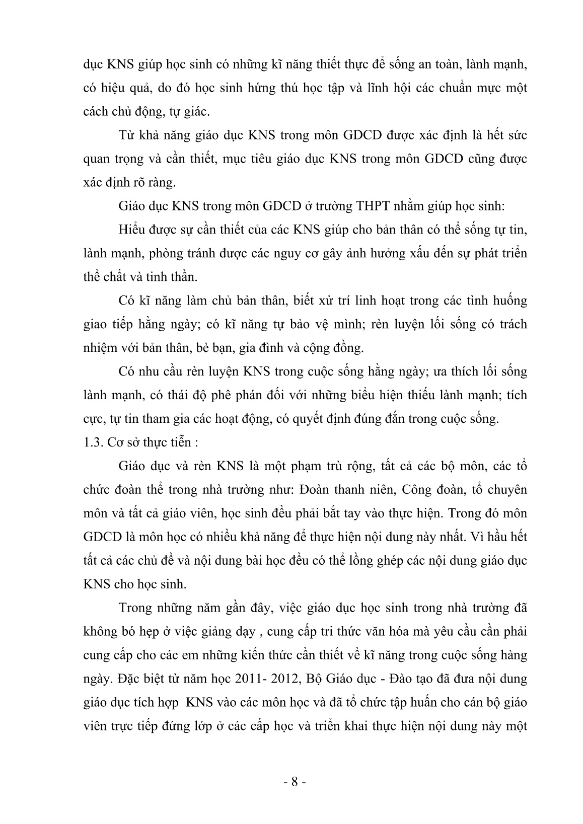 Sáng kiến kinh nghiệm Giáo dục kỹ năng sống cho học sinh THPT qua bài học Giáo dục công dân trang 8 Sáng kiến kinh nghiệm Giáo dục kỹ năng sống cho học sinh THPT qua bài học Giáo dục công dân trang 8