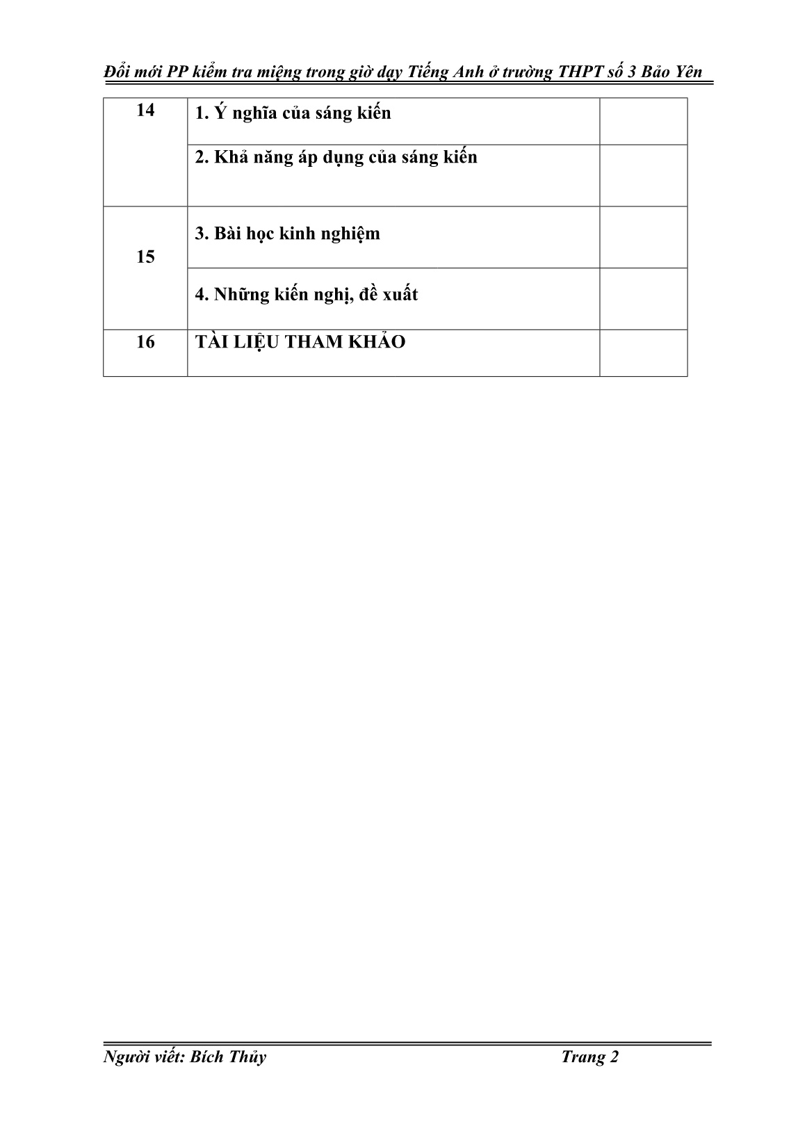 Sáng kiến kinh nghiệm Đổi mới phương pháp kiểm tra miệng trong giờ dạy Tiếng Anh ở trường THPT số 3 Bảo Yên trang 2 Sáng kiến kinh nghiệm Đổi mới phương pháp kiểm tra miệng trong giờ dạy Tiếng Anh ở trường THPT số 3 Bảo Yên trang 2