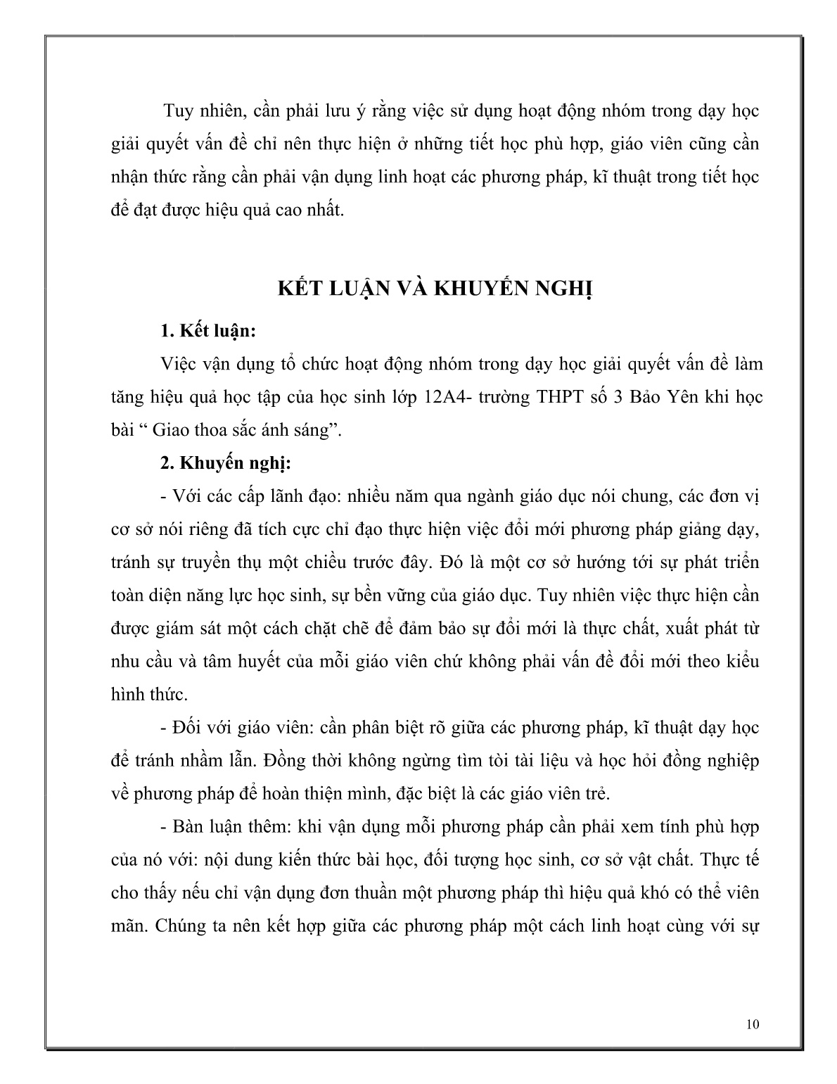 SKKN Sử dụng hoạt động nhóm trong dạy học giải quyết vấn đề nhằm nâng cao kết quả học tập bài Giao thoa ánh sáng môn Vật lí Lớp 12A4 - Trường THPT số 3 Bảo Yên trang 10 SKKN Sử dụng hoạt động nhóm trong dạy học giải quyết vấn đề nhằm nâng cao kết quả học tập bài Giao thoa ánh sáng môn Vật lí Lớp 12A4 - Trường THPT số 3 Bảo Yên trang 10