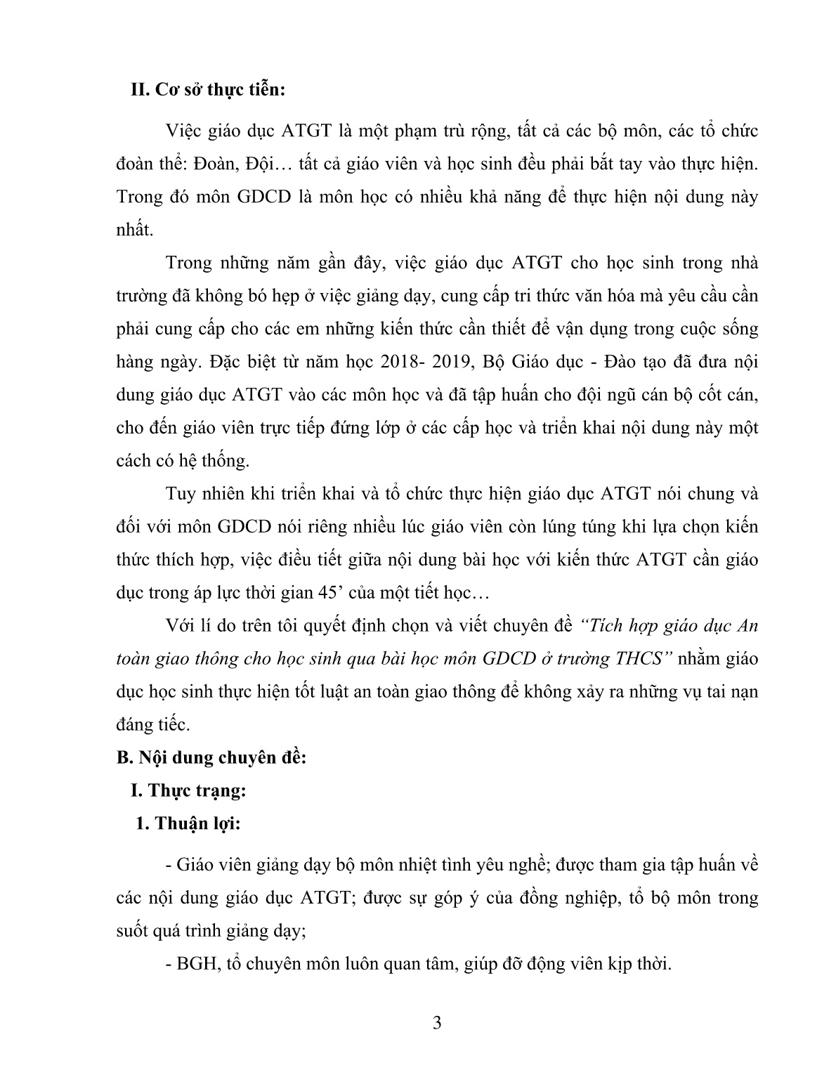 SKKN Tích hợp giáo dục an toàn giao thông cho học sinh qua bài học môn Giáo dục công dân ở trường THCS trang 3