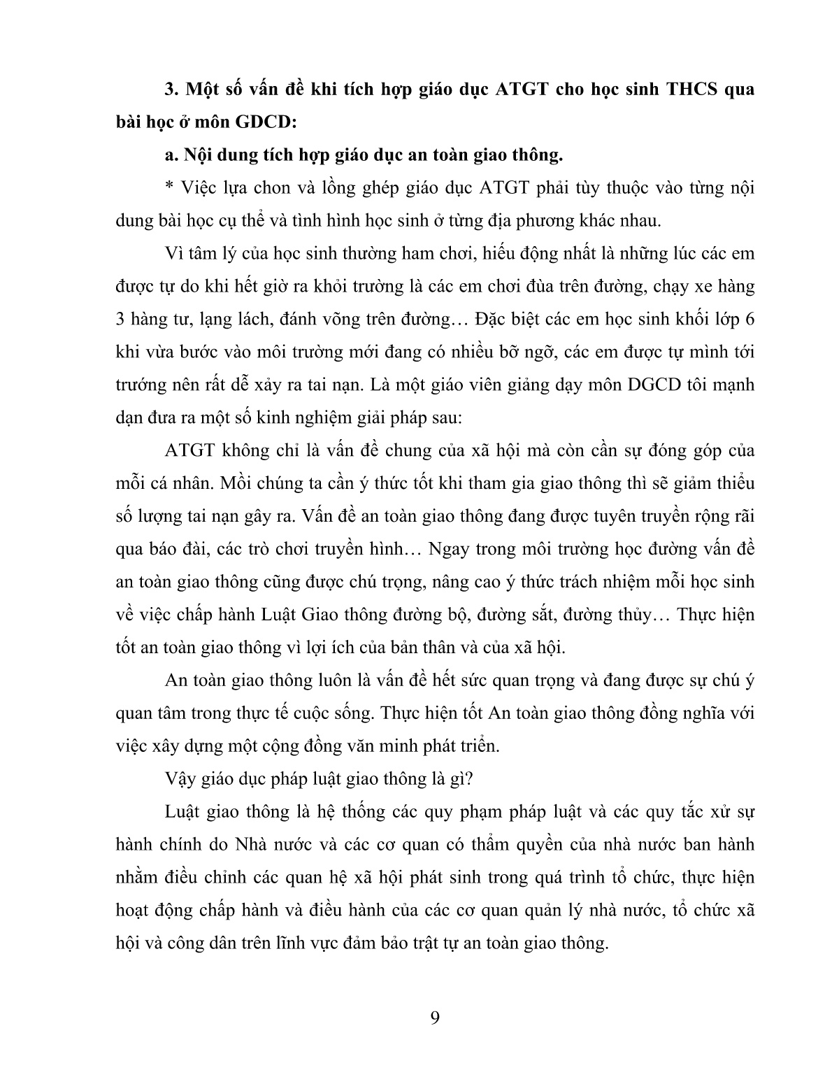 SKKN Tích hợp giáo dục an toàn giao thông cho học sinh qua bài học môn Giáo dục công dân ở trường THCS trang 9