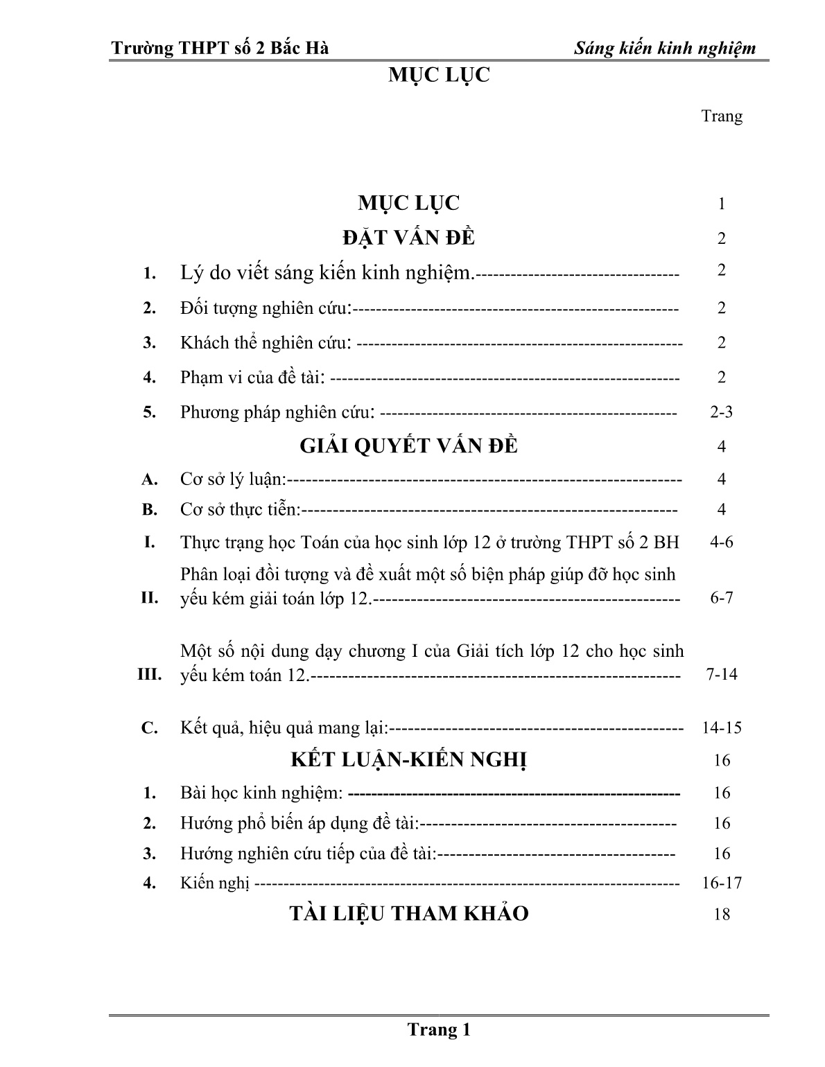 SKKN Một số biện pháp giúp đỡ học sinh yếu ôn tập nội dung khảo sát hàm số và một số bài toán liên quan trang 1 SKKN Một số biện pháp giúp đỡ học sinh yếu ôn tập nội dung khảo sát hàm số và một số bài toán liên quan trang 1