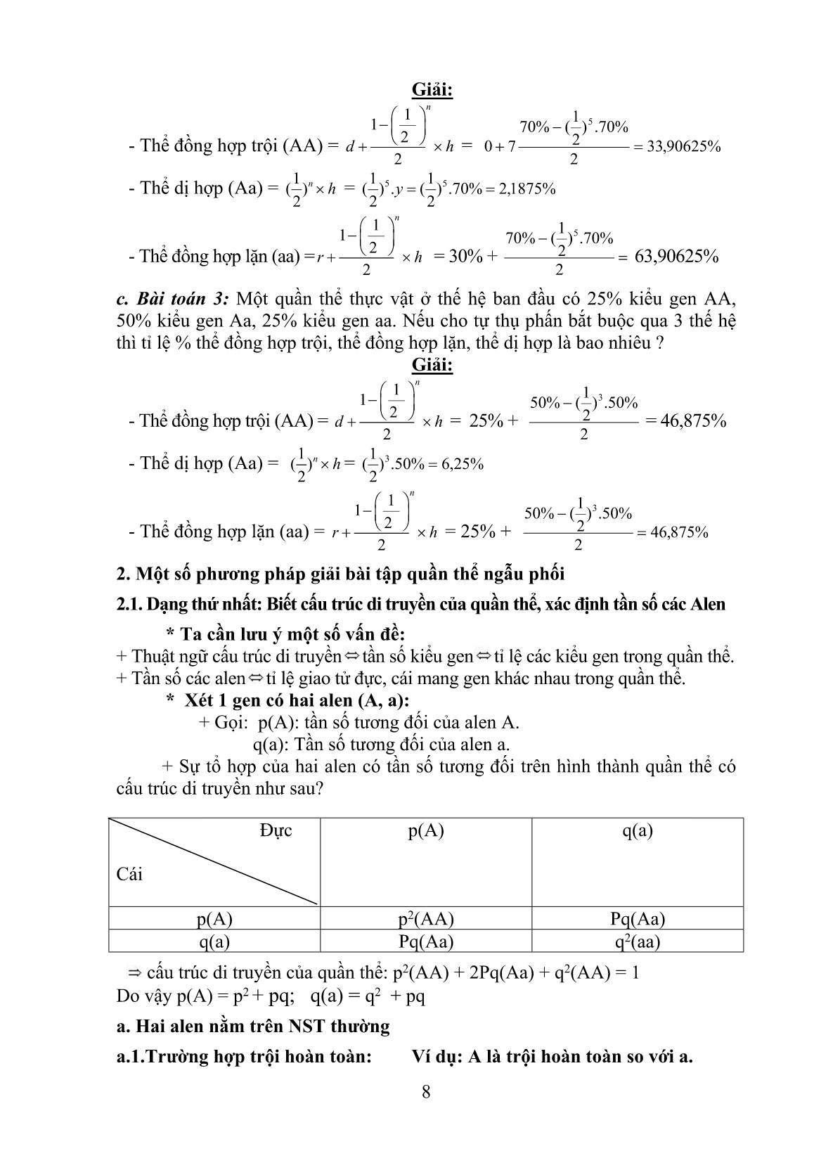 Sáng kiến kinh nghiệm Phương pháp giải một số dạng bài tập phần di truyền học quần thể trang 8 Sáng kiến kinh nghiệm Phương pháp giải một số dạng bài tập phần di truyền học quần thể trang 8