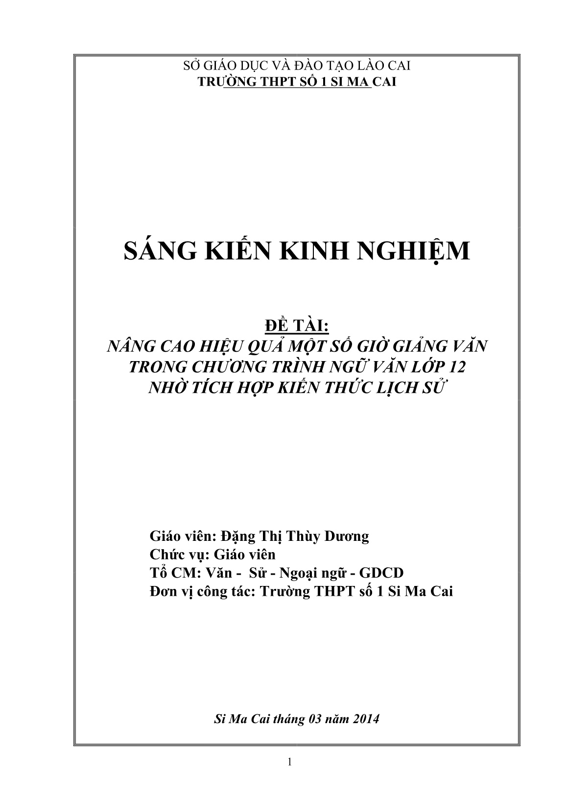 SKKN Nâng cao hiệu quả một số giờ giảng văn trong chương trình Ngữ văn Lớp 12 nhờ tích hợp kiến thức lịch sử trang 1 SKKN Nâng cao hiệu quả một số giờ giảng văn trong chương trình Ngữ văn Lớp 12 nhờ tích hợp kiến thức lịch sử trang 1