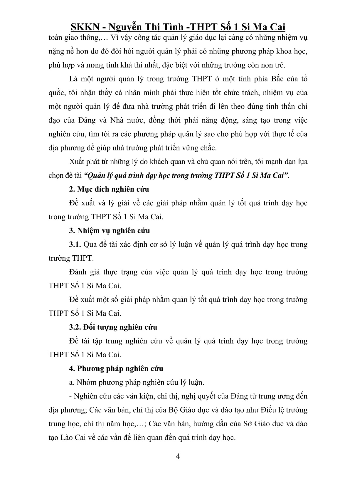Sáng kiến kinh nghiệm Quản lý quá trình dạy học trong trường THPT số 1 Si Ma Cai trang 4 Sáng kiến kinh nghiệm Quản lý quá trình dạy học trong trường THPT số 1 Si Ma Cai trang 4