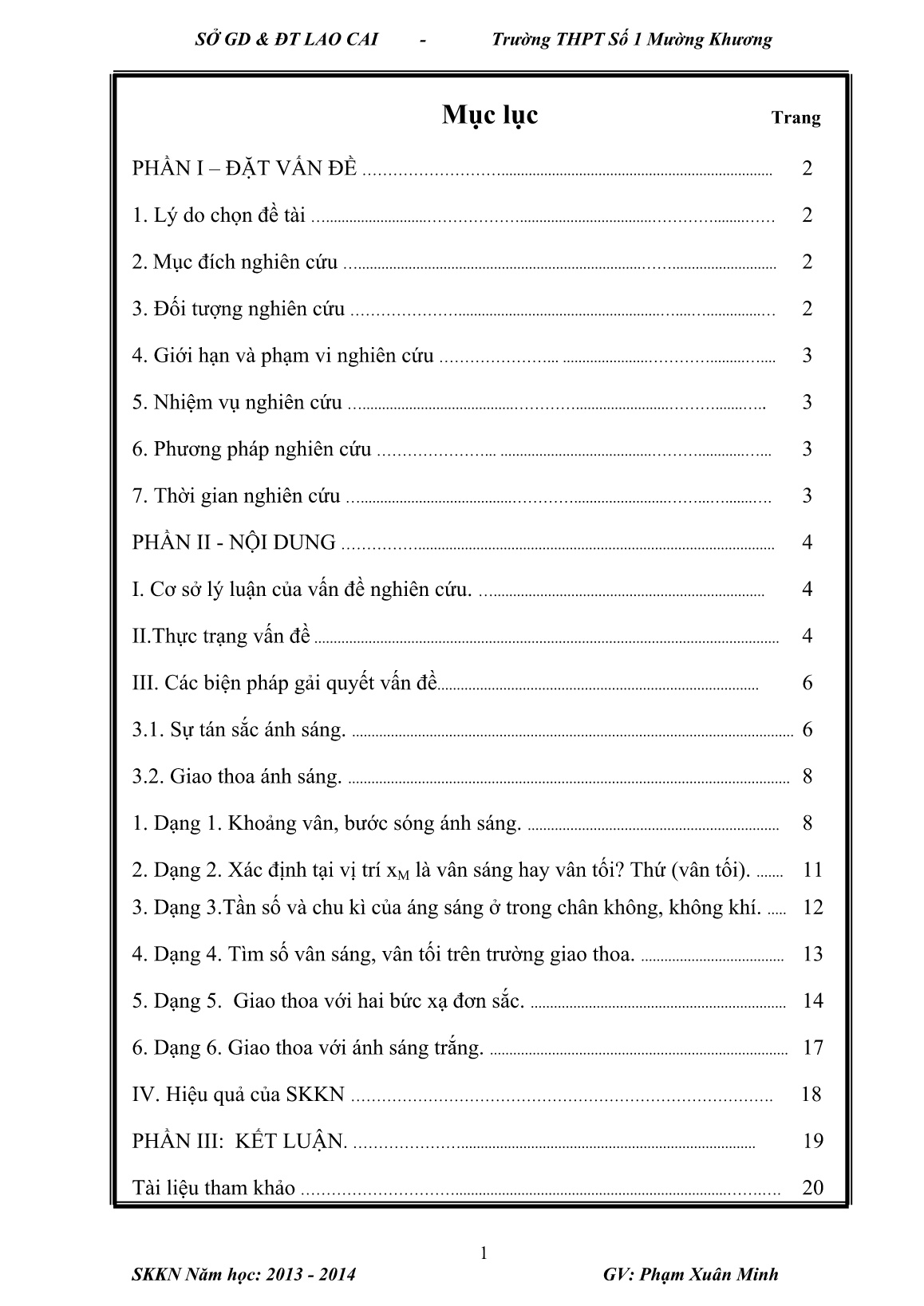 Sáng kiến kinh nghiệm Hướng dẫn học sinh Lớp 12 giải bài tập cơ bản về Sóng ánh sáng trang 1 Sáng kiến kinh nghiệm Hướng dẫn học sinh Lớp 12 giải bài tập cơ bản về Sóng ánh sáng trang 1