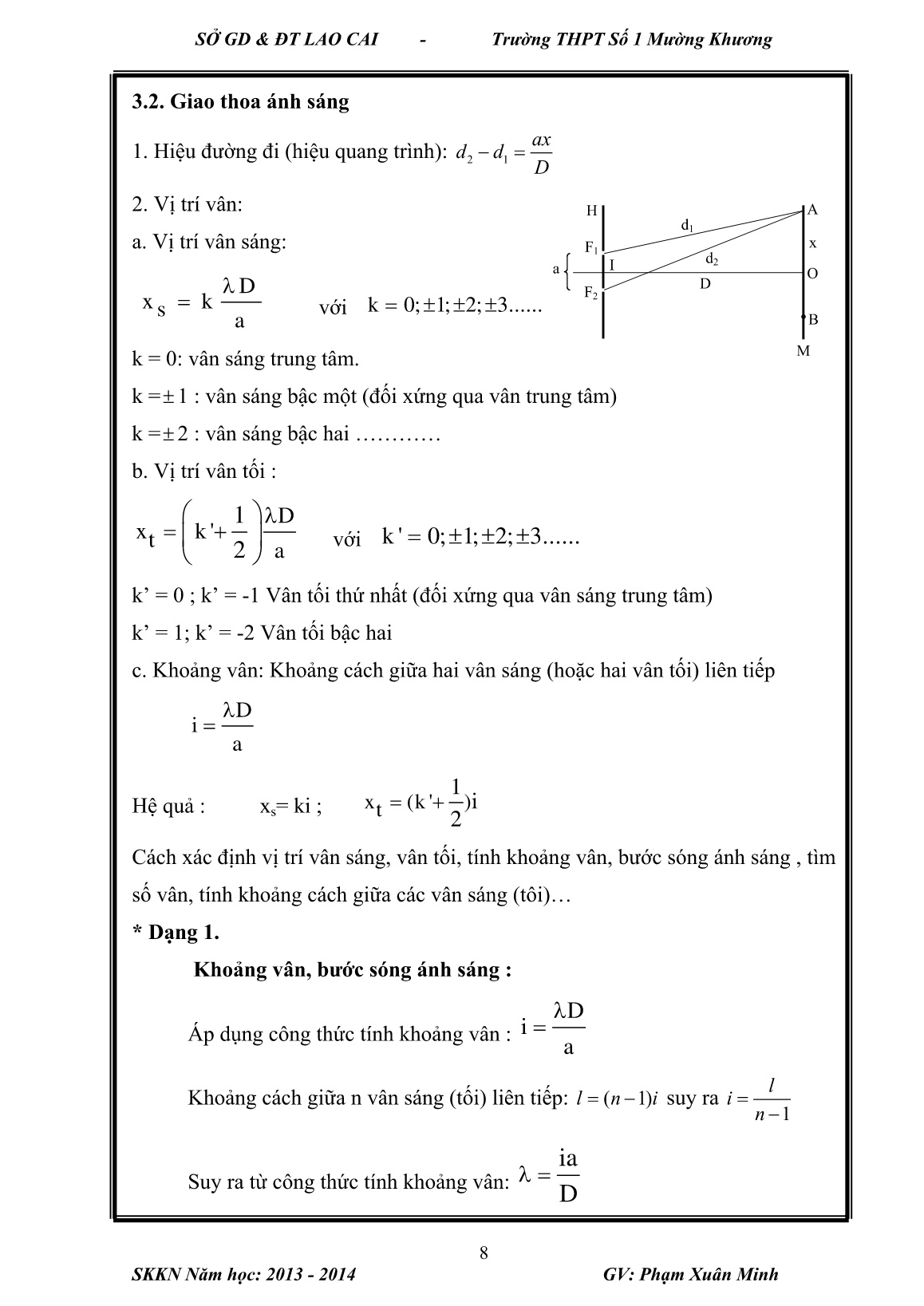 Sáng kiến kinh nghiệm Hướng dẫn học sinh Lớp 12 giải bài tập cơ bản về Sóng ánh sáng trang 8 Sáng kiến kinh nghiệm Hướng dẫn học sinh Lớp 12 giải bài tập cơ bản về Sóng ánh sáng trang 8