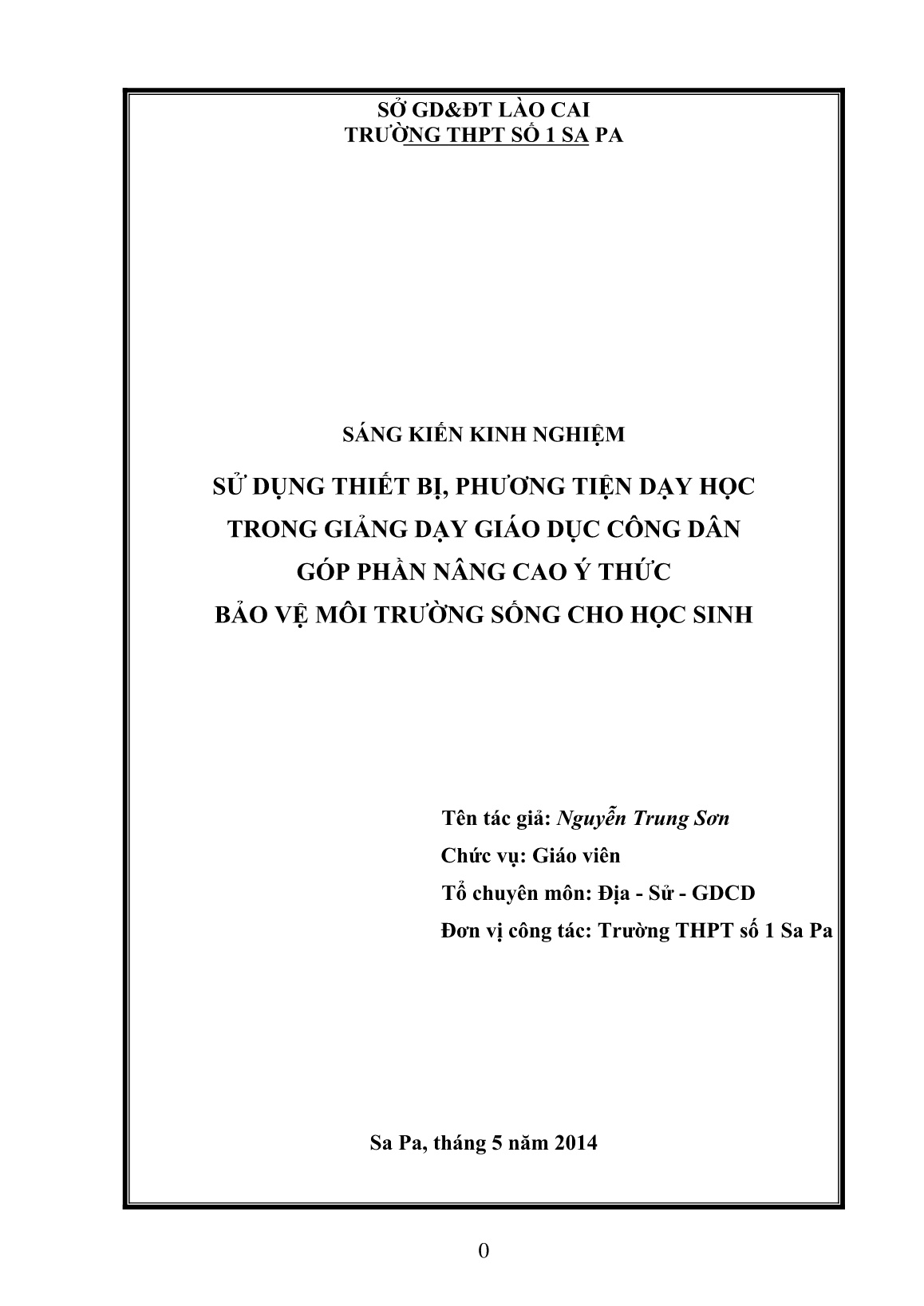 SKKN Sử dụng thiết bị, phương tiện dạy học trong giảng dạy Giáo dục công dân góp phần nâng cao ý thức bảo vệ môi trường sống cho học sinh trang 1 SKKN Sử dụng thiết bị, phương tiện dạy học trong giảng dạy Giáo dục công dân góp phần nâng cao ý thức bảo vệ môi trường sống cho học sinh trang 1