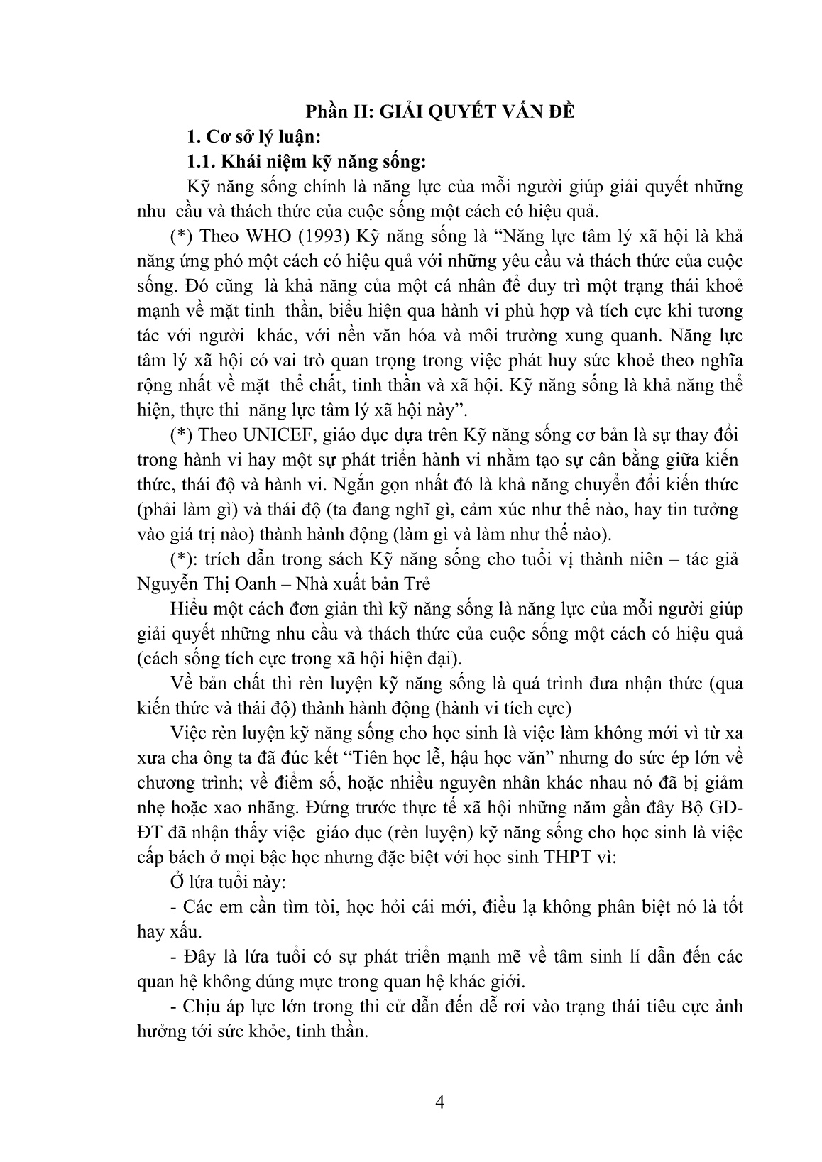 Sáng kiến kinh nghiệm Giáo dục kỹ năng sống qua giờ sinh hoạt lớp trang 4 Sáng kiến kinh nghiệm Giáo dục kỹ năng sống qua giờ sinh hoạt lớp trang 4