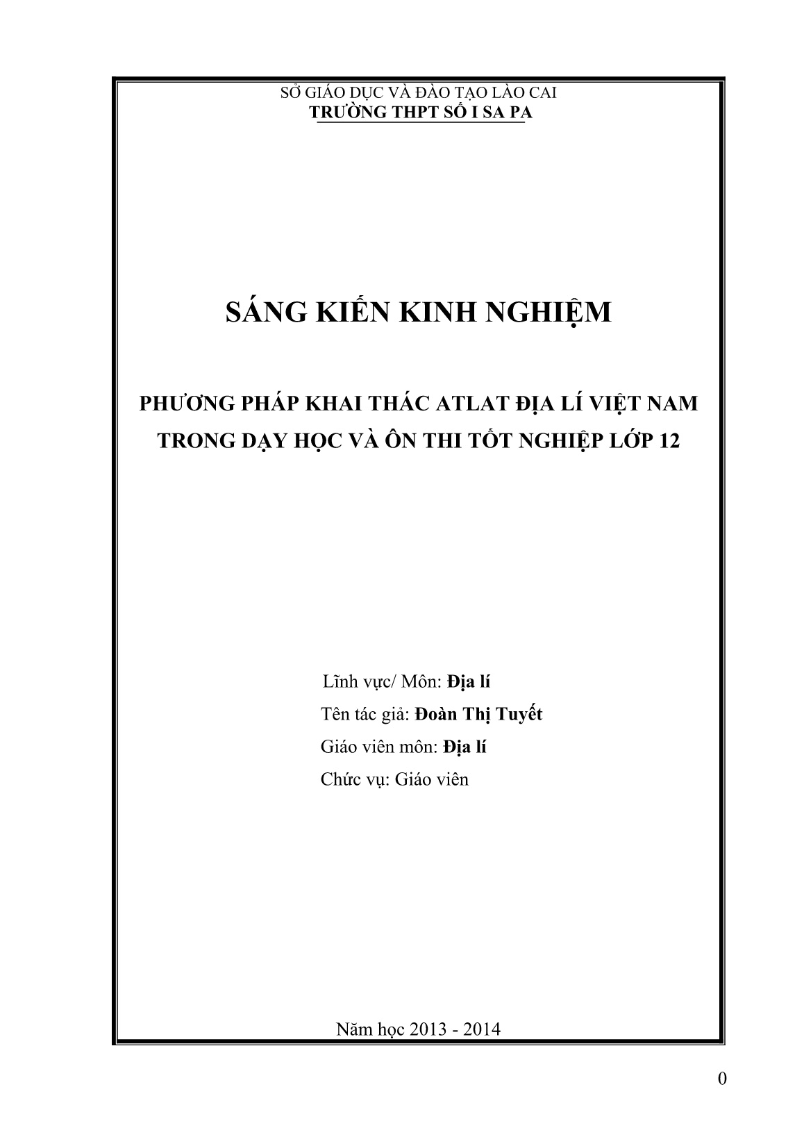 Sáng kiến kinh nghiệm Phương pháp khai thác Atlat địa lí Việt Nam trong dạy học và ôn thi tốt nghiệp Lớp 12 trang 1 Sáng kiến kinh nghiệm Phương pháp khai thác Atlat địa lí Việt Nam trong dạy học và ôn thi tốt nghiệp Lớp 12 trang 1