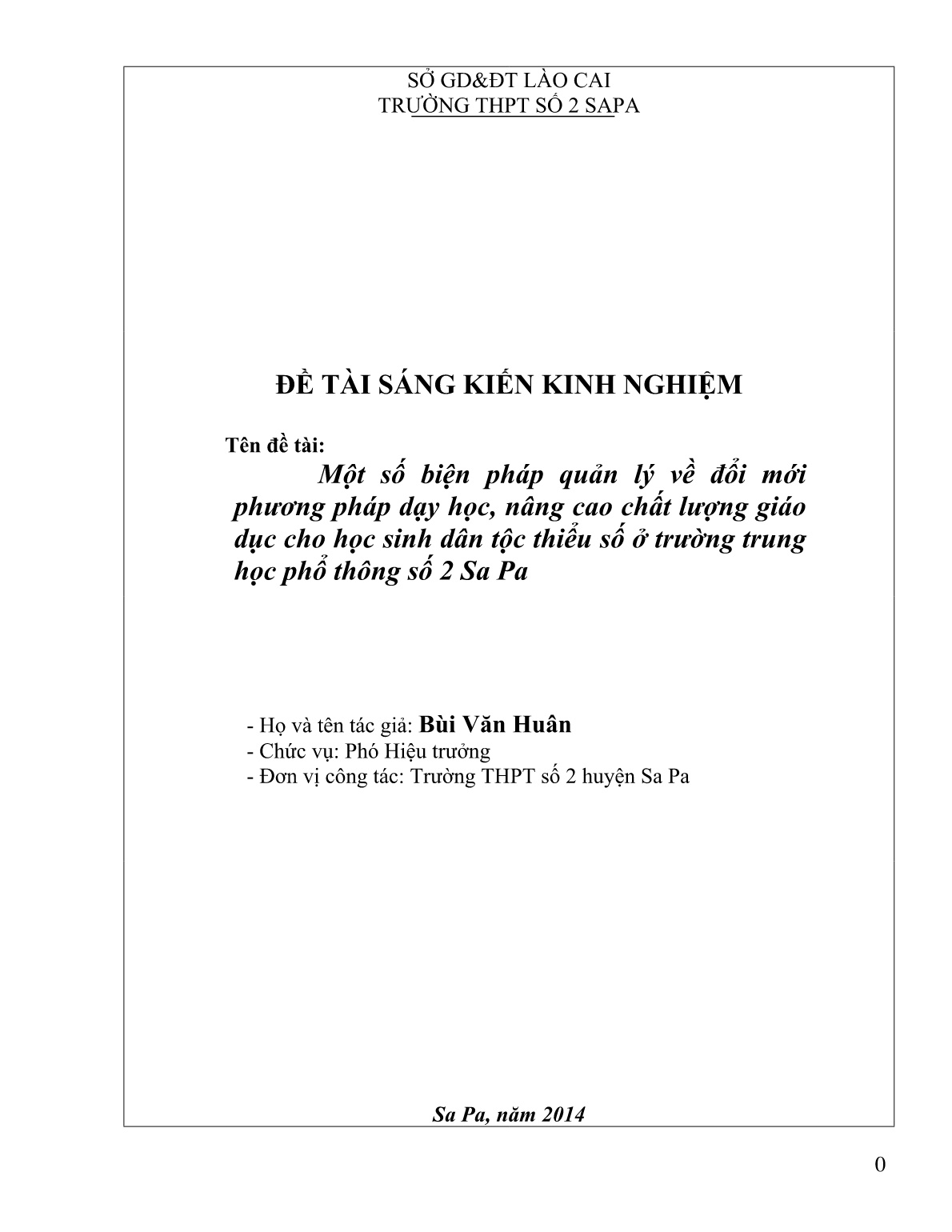 SKKN Một số biện pháp quản lý về đổi mới phương pháp dạy học, nâng cao chất lượng giáo dục cho học sinh dân tộc thiểu số ở trường trung học phổ thông số 2 Sa Pa trang 1 SKKN Một số biện pháp quản lý về đổi mới phương pháp dạy học, nâng cao chất lượng giáo dục cho học sinh dân tộc thiểu số ở trường trung học phổ thông số 2 Sa Pa trang 1