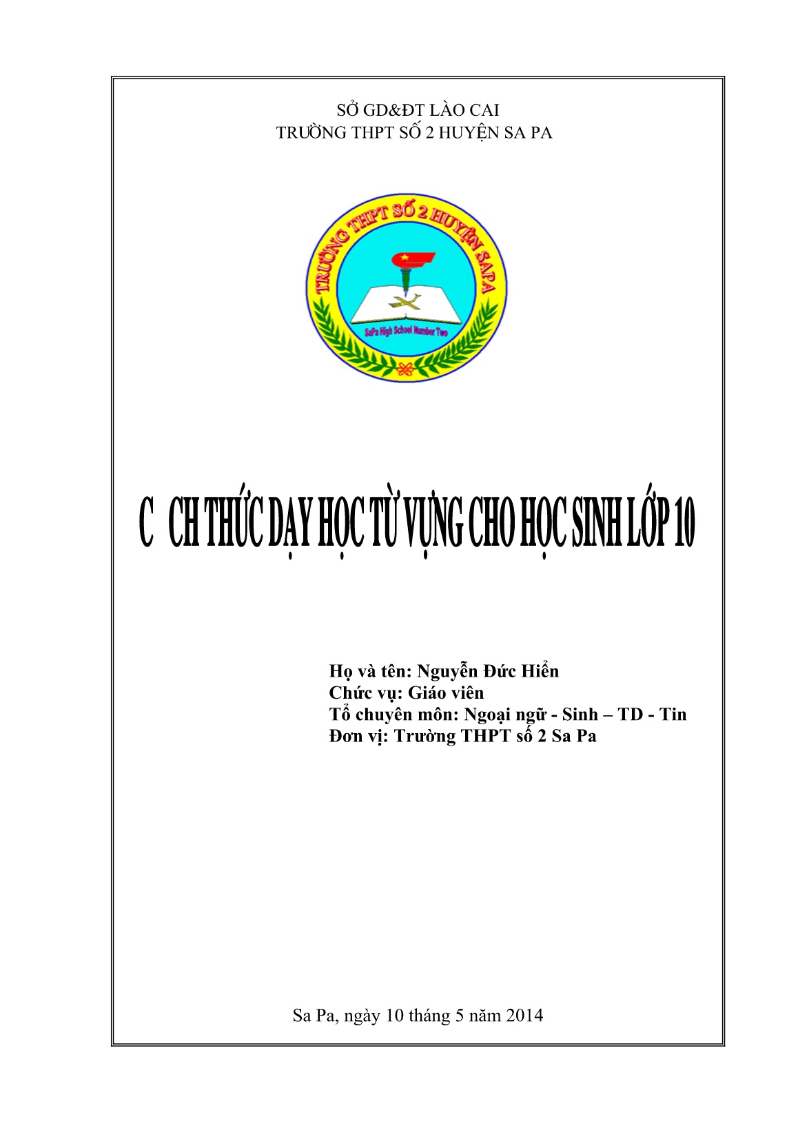 Sáng kiến kinh nghiệm Cách thức dạy từ vựng cho học sinh Lớp 10 trang 1 Sáng kiến kinh nghiệm Cách thức dạy từ vựng cho học sinh Lớp 10 trang 1