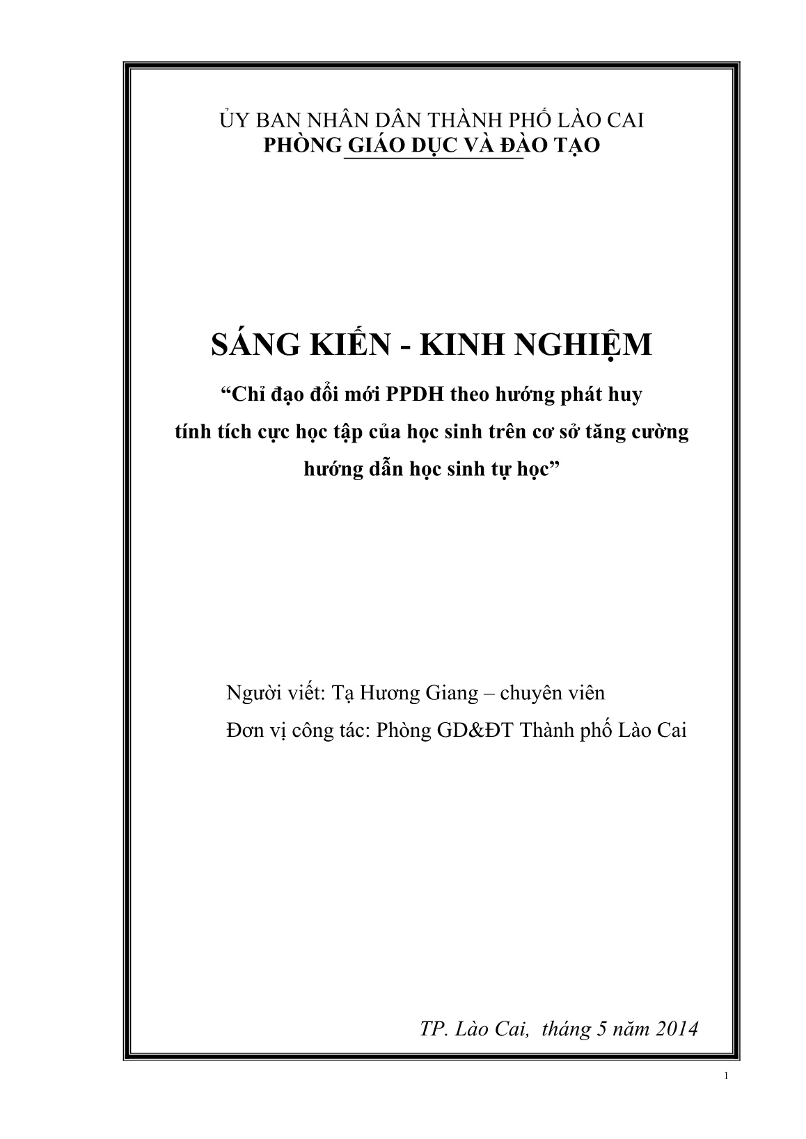 SKKN Chỉ đạo đổi mới PPDH theo hướng phát huy tính tích cực học tập của học sinh trên cơ sở tăng cường hướng dẫn học sinh tự học trang 1 SKKN Chỉ đạo đổi mới PPDH theo hướng phát huy tính tích cực học tập của học sinh trên cơ sở tăng cường hướng dẫn học sinh tự học trang 1