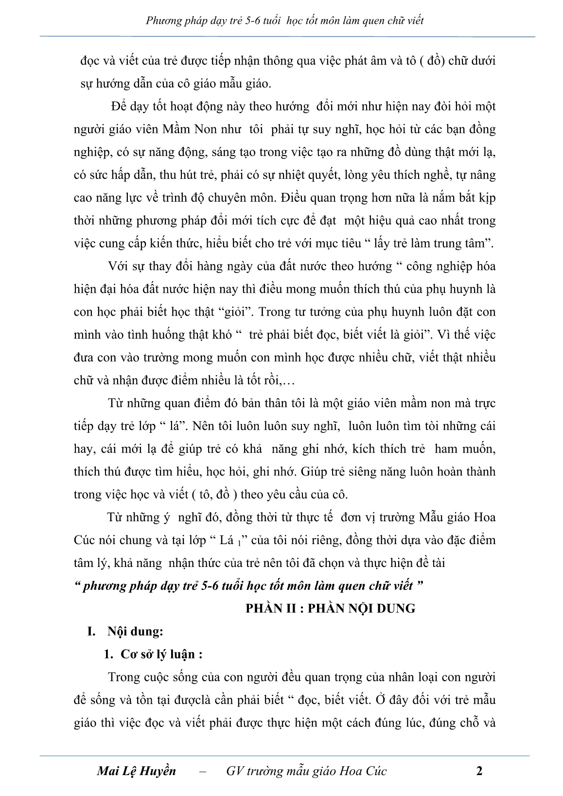 Sáng kiến kinh nghiệm Phương pháp dạy trẻ 5-6 tuổi học tốt môn Làm quen chữ viết trang 2 Sáng kiến kinh nghiệm Phương pháp dạy trẻ 5-6 tuổi học tốt môn Làm quen chữ viết trang 2