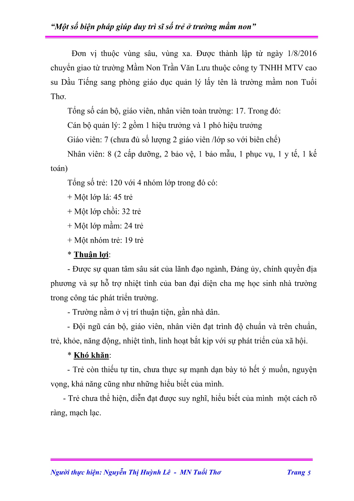 Sáng kiến kinh nghiệm Một số biện pháp giúp duy trì sĩ số trẻ ở trường mầm non trang 5