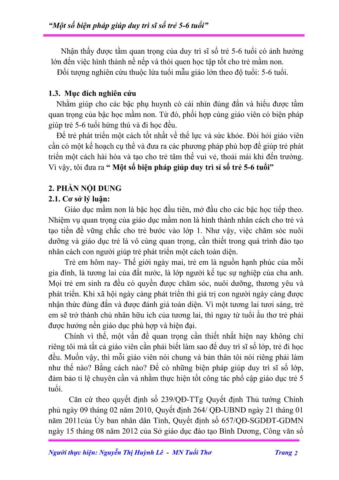 Sáng kiến kinh nghiệm Một số biện pháp giúp duy trì sĩ số trẻ 5-6 tuổi trang 2 Sáng kiến kinh nghiệm Một số biện pháp giúp duy trì sĩ số trẻ 5-6 tuổi trang 2