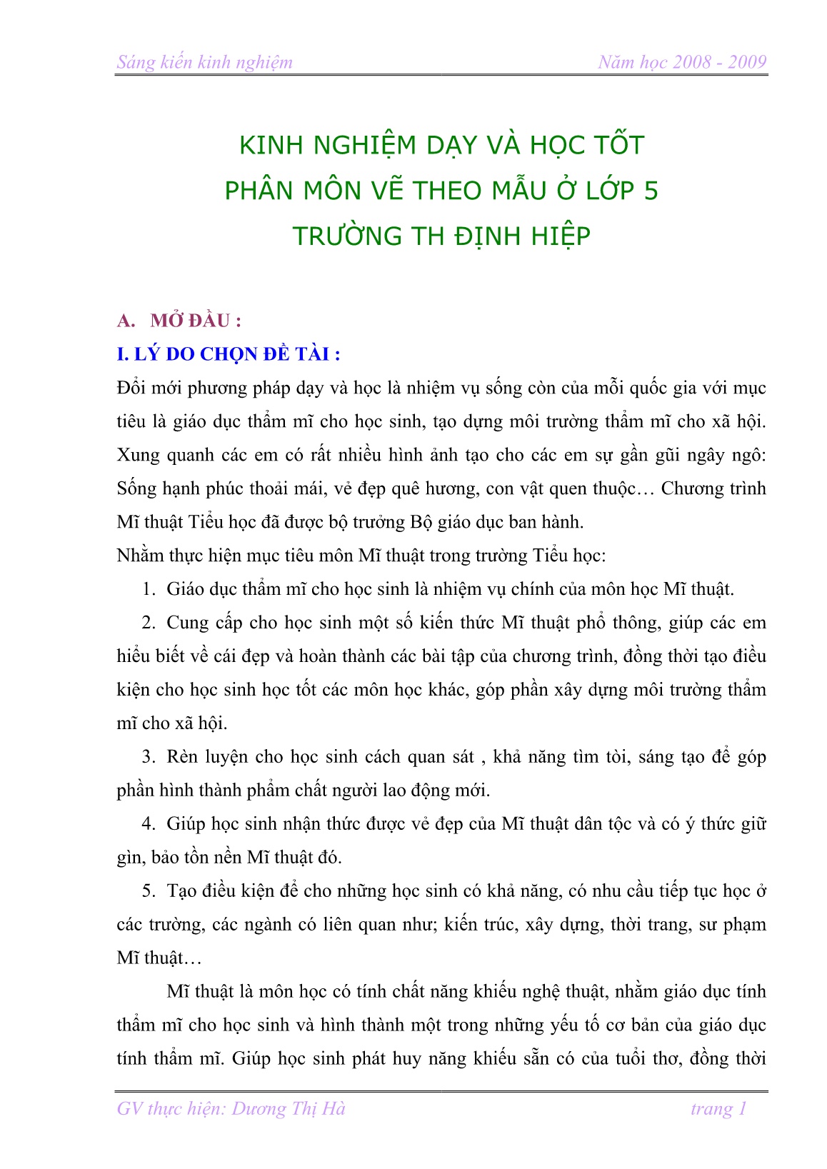 SKKN Kinh nghiệm dạy và học tốt phân môn Vẽ theo mẫu ở Lớp 5 trường TH Định Hiệp trang 1 SKKN Kinh nghiệm dạy và học tốt phân môn Vẽ theo mẫu ở Lớp 5 trường TH Định Hiệp trang 1
