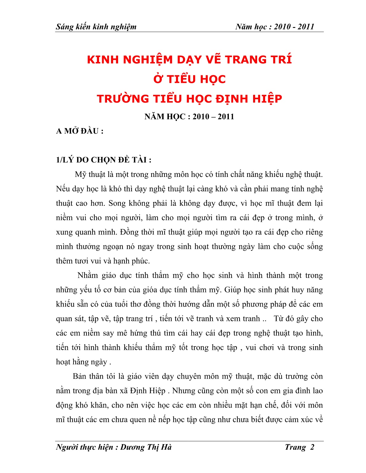 SKKN Kinh nghiệm dạy vẽ trang trí ở tiểu học, trường tiểu học Định Hiệp trang 2 SKKN Kinh nghiệm dạy vẽ trang trí ở tiểu học, trường tiểu học Định Hiệp trang 2