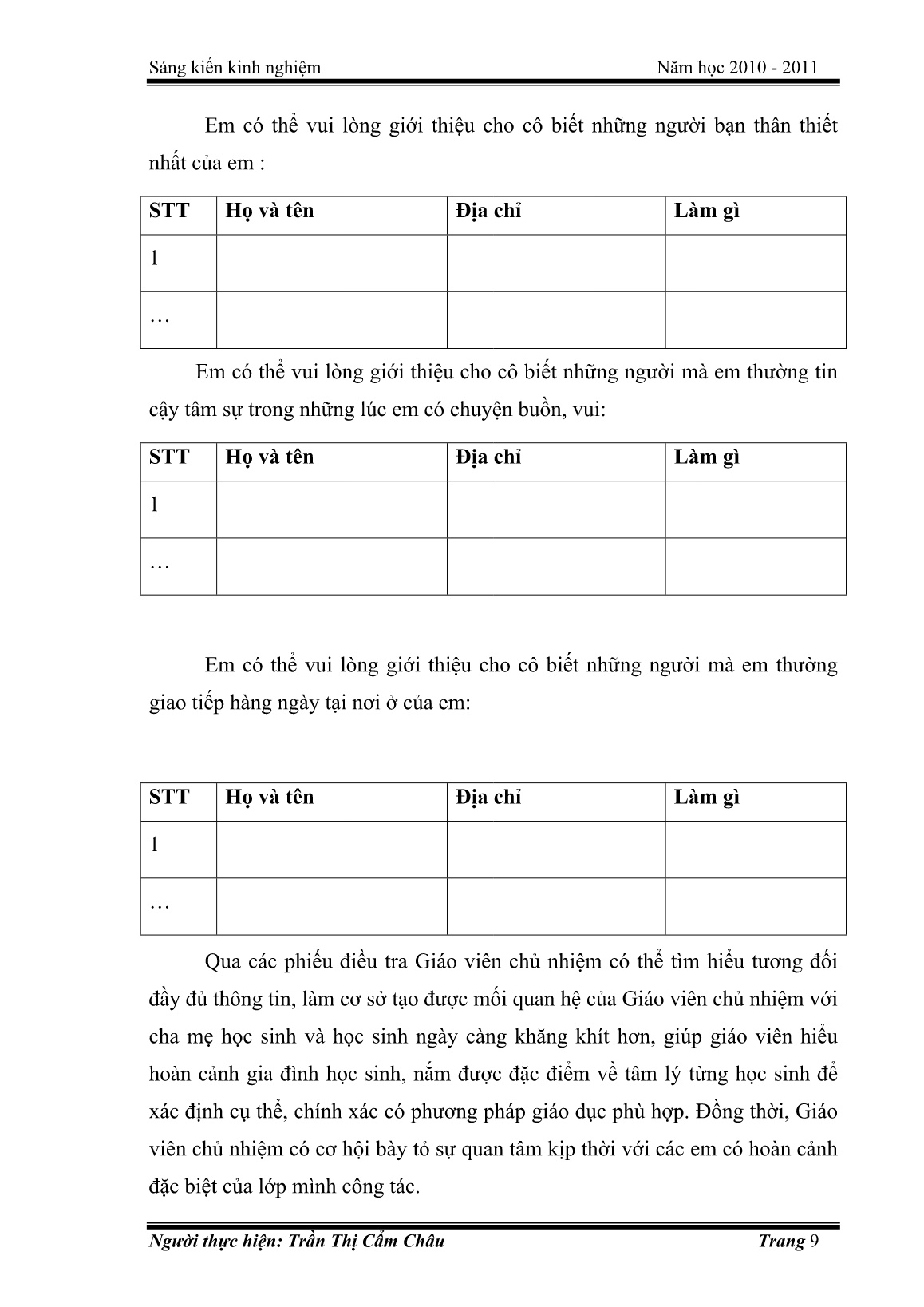 Sáng kiến kinh nghiệm Một số kinh nghiệm giáo dục trong công tác sinh hoạt chủ nhiệm lớp trang 10