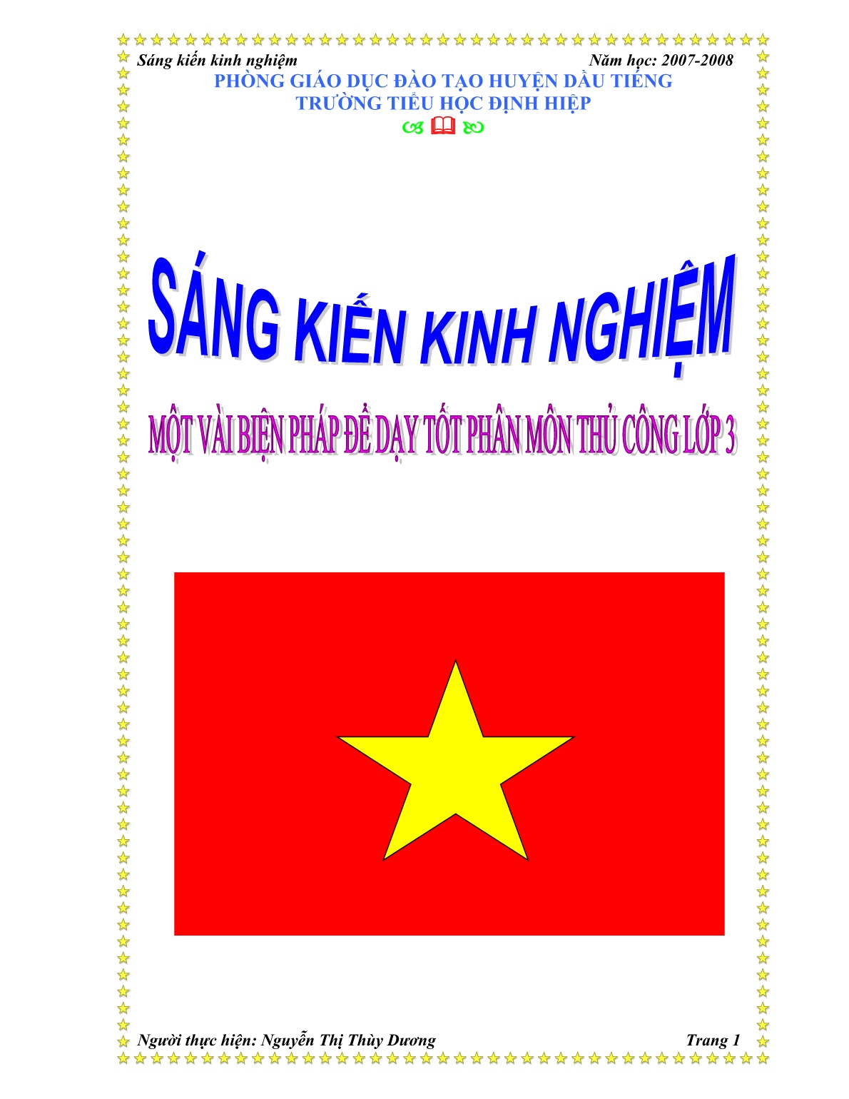 Sáng kiến kinh nghiệm Một vài biện pháp để dạy tốt phân môn Thủ công Lớp 3 trang 1 Sáng kiến kinh nghiệm Một vài biện pháp để dạy tốt phân môn Thủ công Lớp 3 trang 1