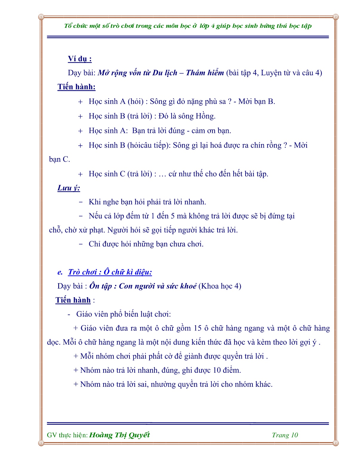 Sáng kiến kinh nghiệm Tổ chức một số trò chơi trong các môn học ở Lớp 4 giúp học sinh hứng thú học tập trang 10