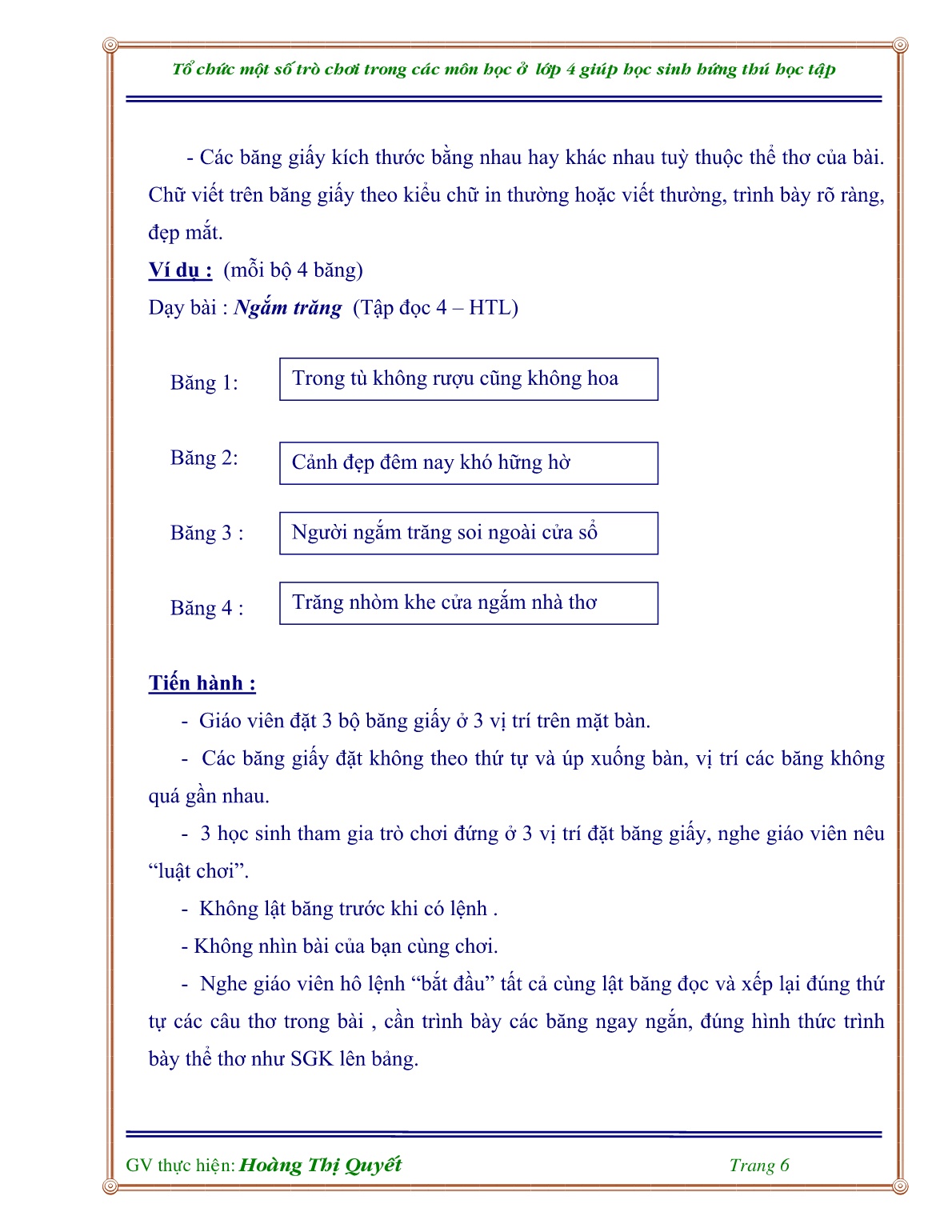 Sáng kiến kinh nghiệm Tổ chức một số trò chơi trong các môn học ở Lớp 4 giúp học sinh hứng thú học tập trang 6