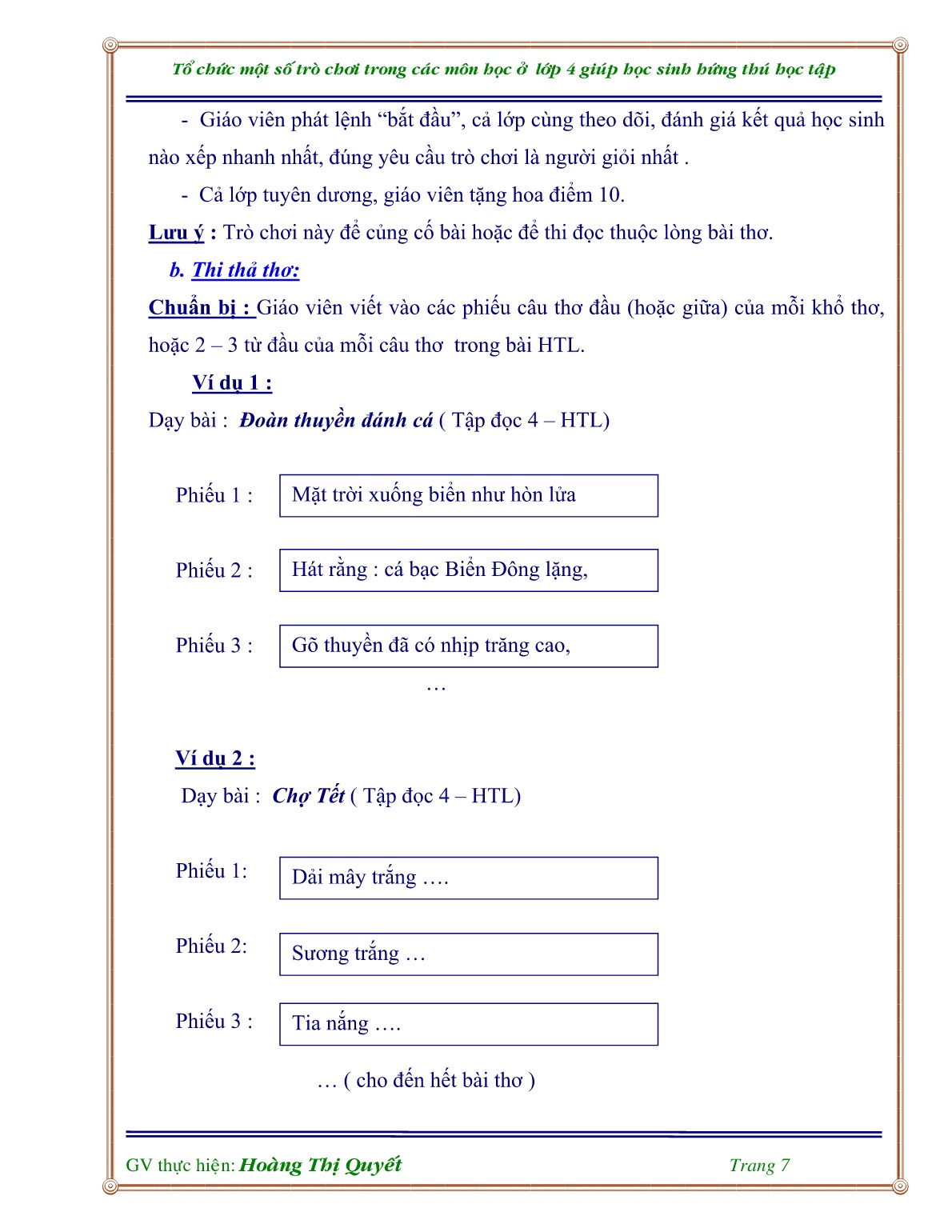 Sáng kiến kinh nghiệm Tổ chức một số trò chơi trong các môn học ở Lớp 4 giúp học sinh hứng thú học tập trang 7