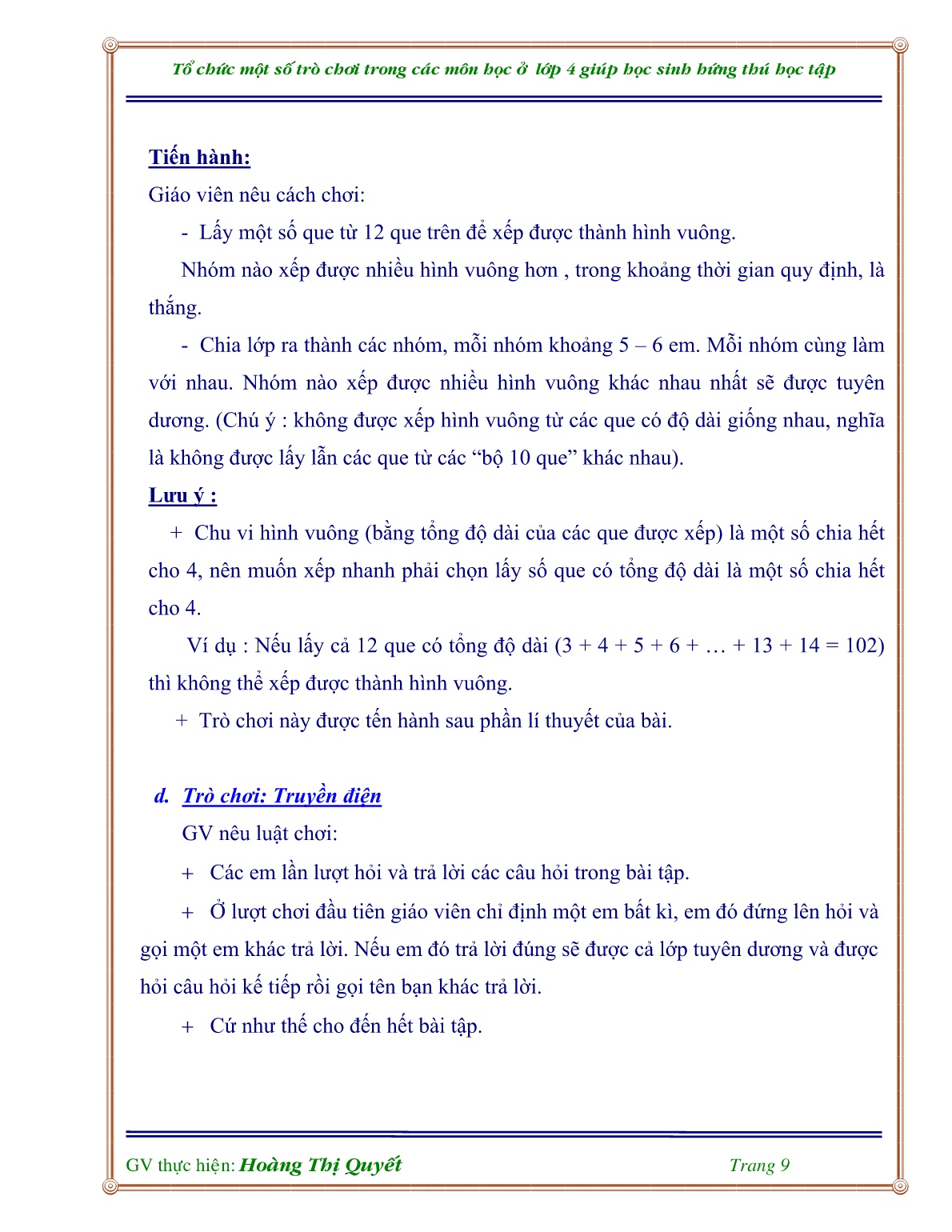 Sáng kiến kinh nghiệm Tổ chức một số trò chơi trong các môn học ở Lớp 4 giúp học sinh hứng thú học tập trang 9