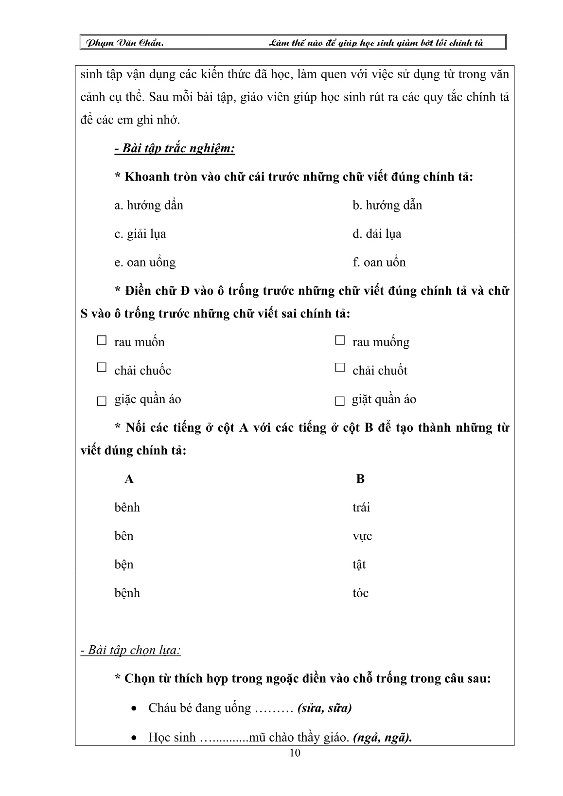 Sáng kiến kinh nghiệm Làm thế nào để giúp học sinh giảm bớt lỗi chính tả trang 10 Sáng kiến kinh nghiệm Làm thế nào để giúp học sinh giảm bớt lỗi chính tả trang 10