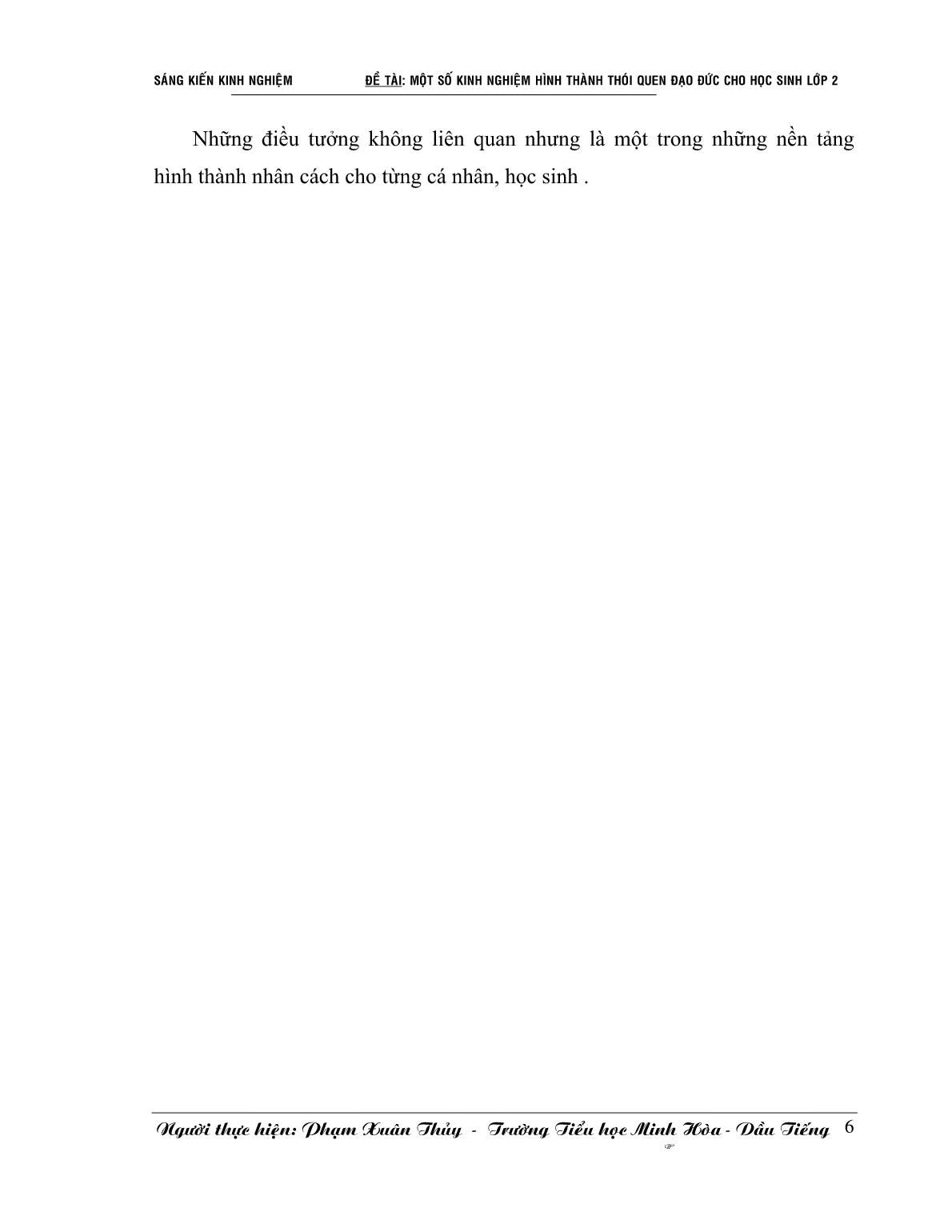 Sáng kiến kinh nghiệm Hình thành thói quen đạo đức cho học sinh Lớp 2 trang 6 Sáng kiến kinh nghiệm Hình thành thói quen đạo đức cho học sinh Lớp 2 trang 6