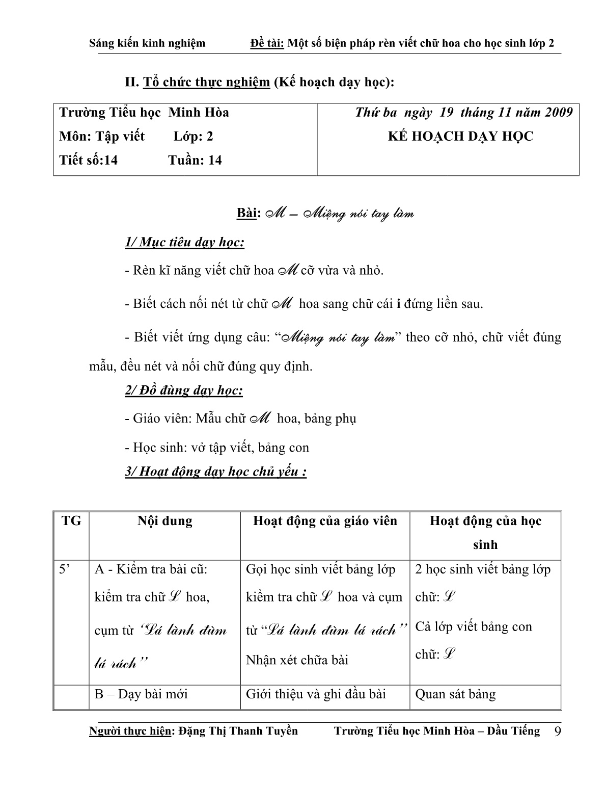 Sáng kiến kinh nghiệm Một số biện pháp rèn viết chữ hoa cho học sinh Lớp 2 trang 9 Sáng kiến kinh nghiệm Một số biện pháp rèn viết chữ hoa cho học sinh Lớp 2 trang 9