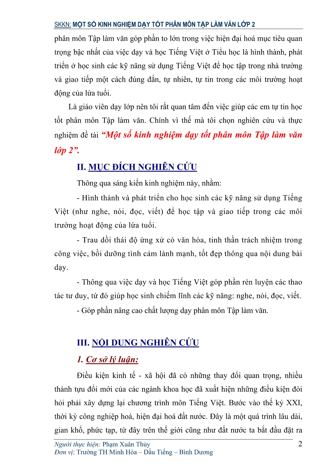 Sáng kiến kinh nghiệm Một số kinh nghiệm dạy tốt phân môn Tập làm văn Lớp 2 trang 2 Sáng kiến kinh nghiệm Một số kinh nghiệm dạy tốt phân môn Tập làm văn Lớp 2 trang 2