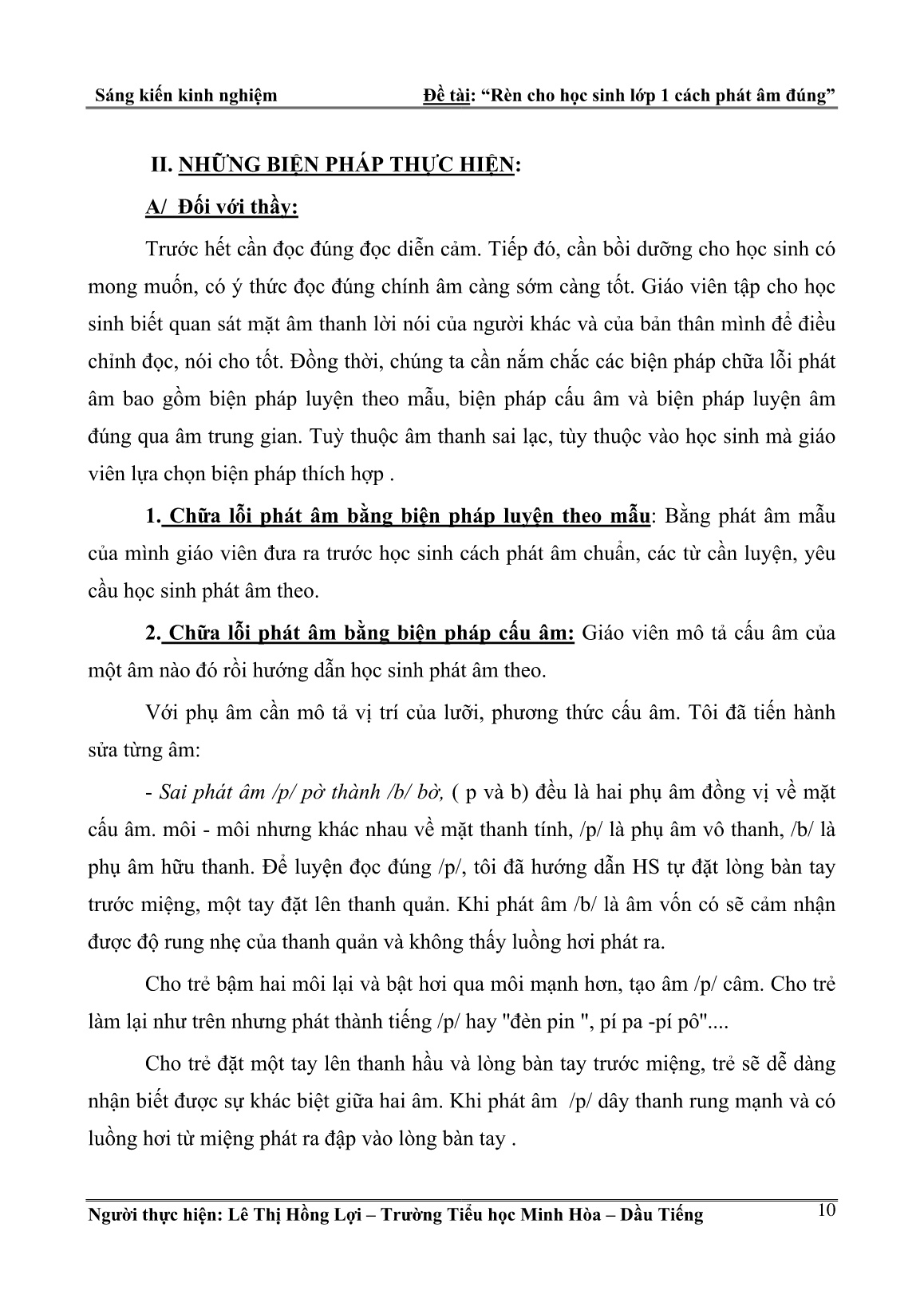 Sáng kiến kinh nghiệm Rèn cho học sinh Lớp 1 cách phát âm đúng trang 10 Sáng kiến kinh nghiệm Rèn cho học sinh Lớp 1 cách phát âm đúng trang 10