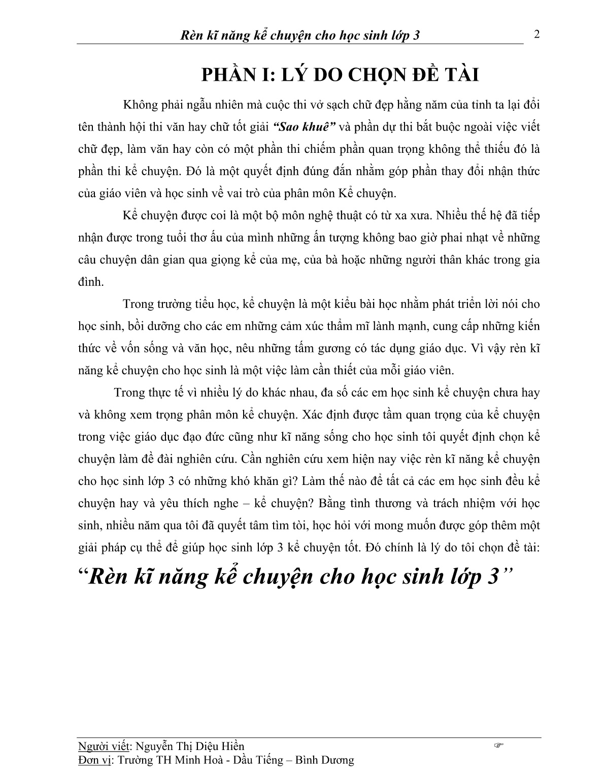 Sáng kiến kinh nghiệm Rèn kĩ năng kể chuyện cho học sinh Lớp 3 trang 2 Sáng kiến kinh nghiệm Rèn kĩ năng kể chuyện cho học sinh Lớp 3 trang 2