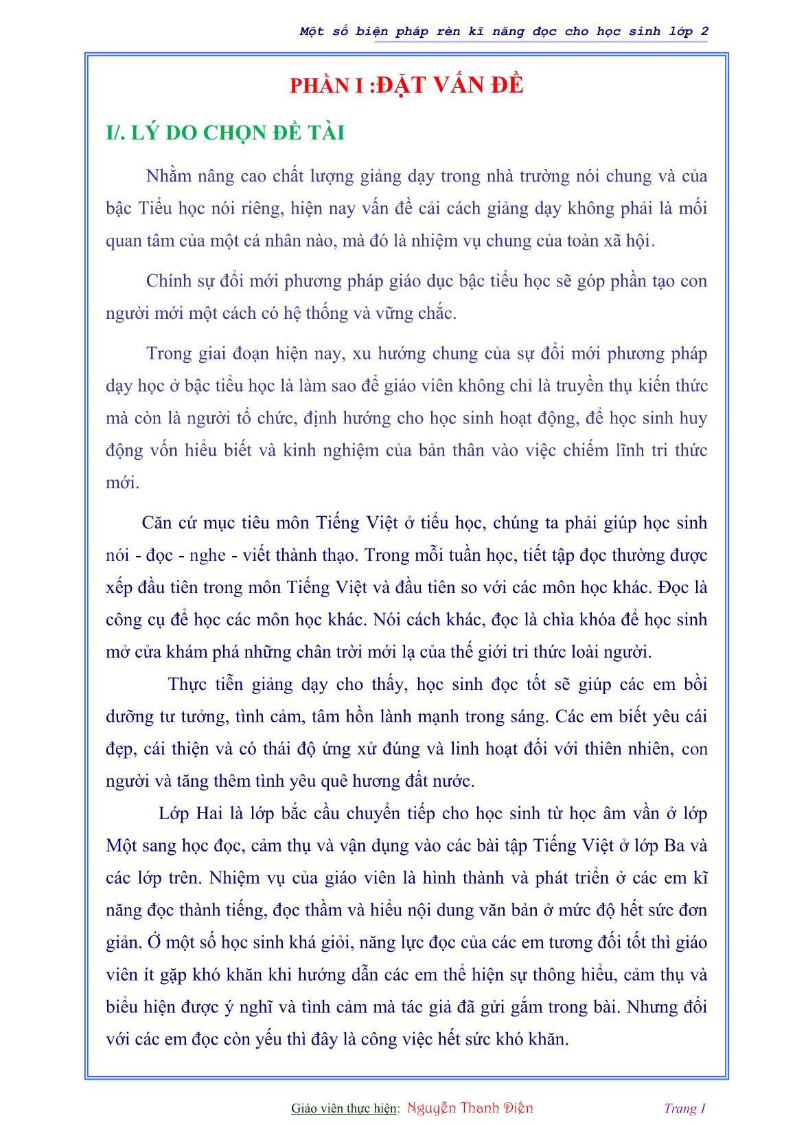 Sáng kiến kinh nghiệm Một số biện pháp rèn kĩ năng đọc cho học sinh Lớp 2 trang 1 Sáng kiến kinh nghiệm Một số biện pháp rèn kĩ năng đọc cho học sinh Lớp 2 trang 1