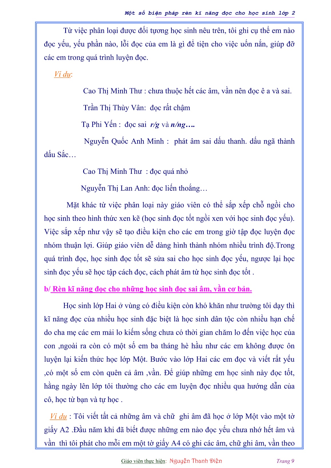 Sáng kiến kinh nghiệm Một số biện pháp rèn kĩ năng đọc cho học sinh Lớp 2 trang 9 Sáng kiến kinh nghiệm Một số biện pháp rèn kĩ năng đọc cho học sinh Lớp 2 trang 9